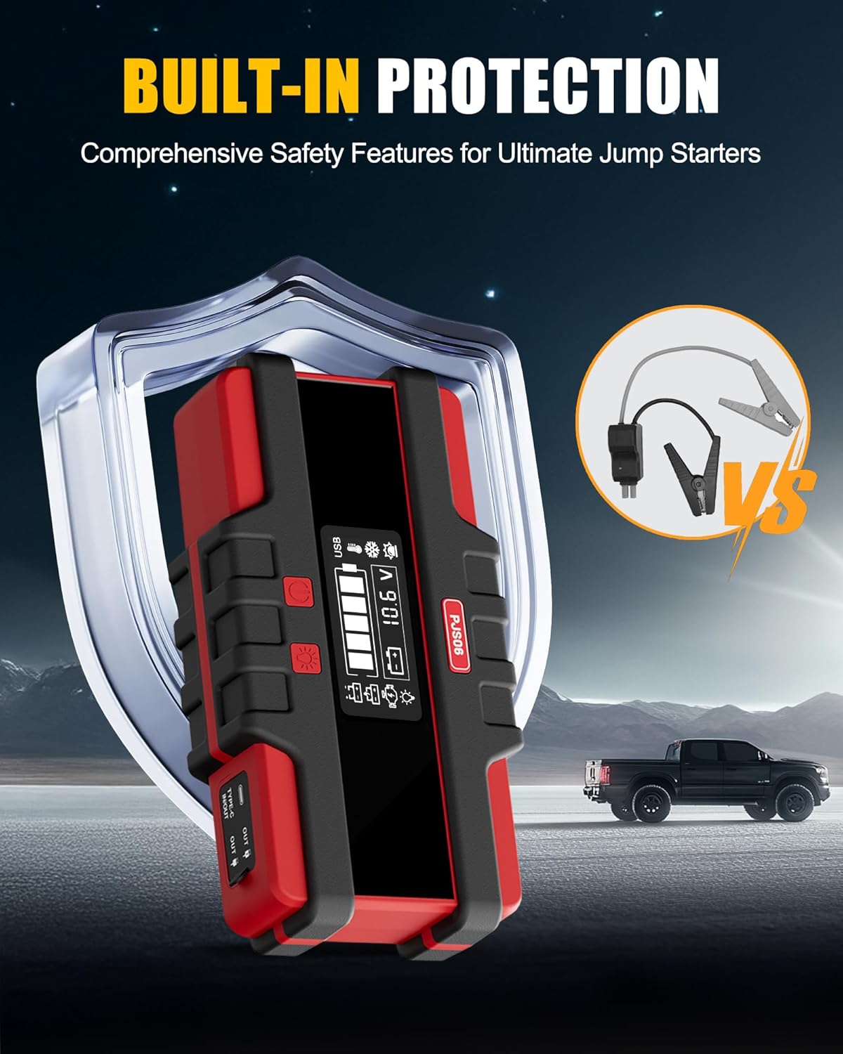 Battery Jumper Starter Portable, 2500A (12V) - Portable Booster Pack with Voltage Detection  Protection for Gas/Diesel (Up to 8.0L/6.5L)