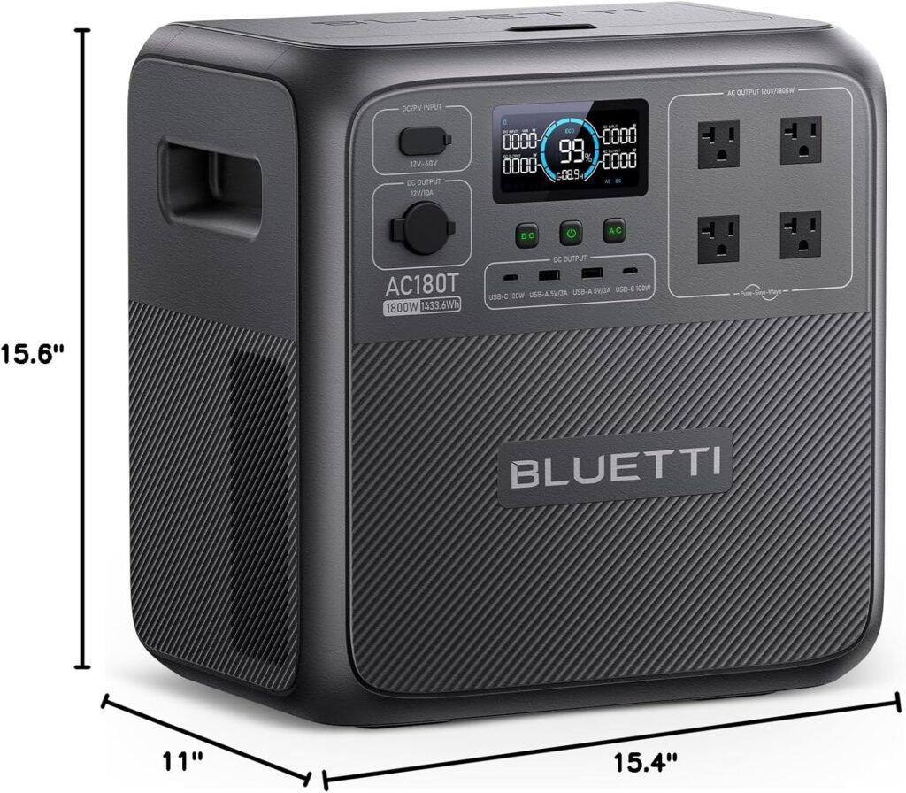 BLUETTI AC180 Solar Generator with 200W Solar Panel (Ships Separately), 1152Wh Portable Power Station w/ 4 1800W (2700W Surge) AC Outlets, LFP Power for Outdoor Camping, Trip, Power Outage