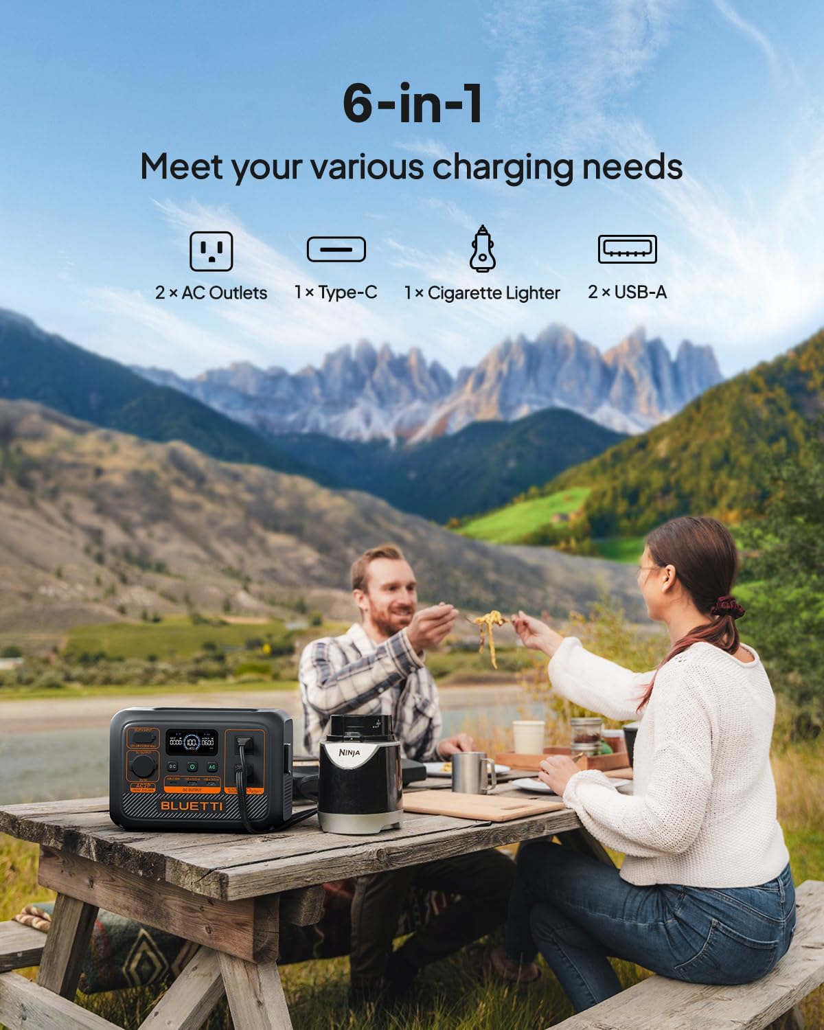 BLUETTI AC2A Portable Power Station, 204Wh Solar Generator LiFePO4 Battery Backup w/ 2 300W (600W Power Lifting) AC Outlets, Recharge from 0-80% in 45 Min, for Camping (Solar Panel Optional)