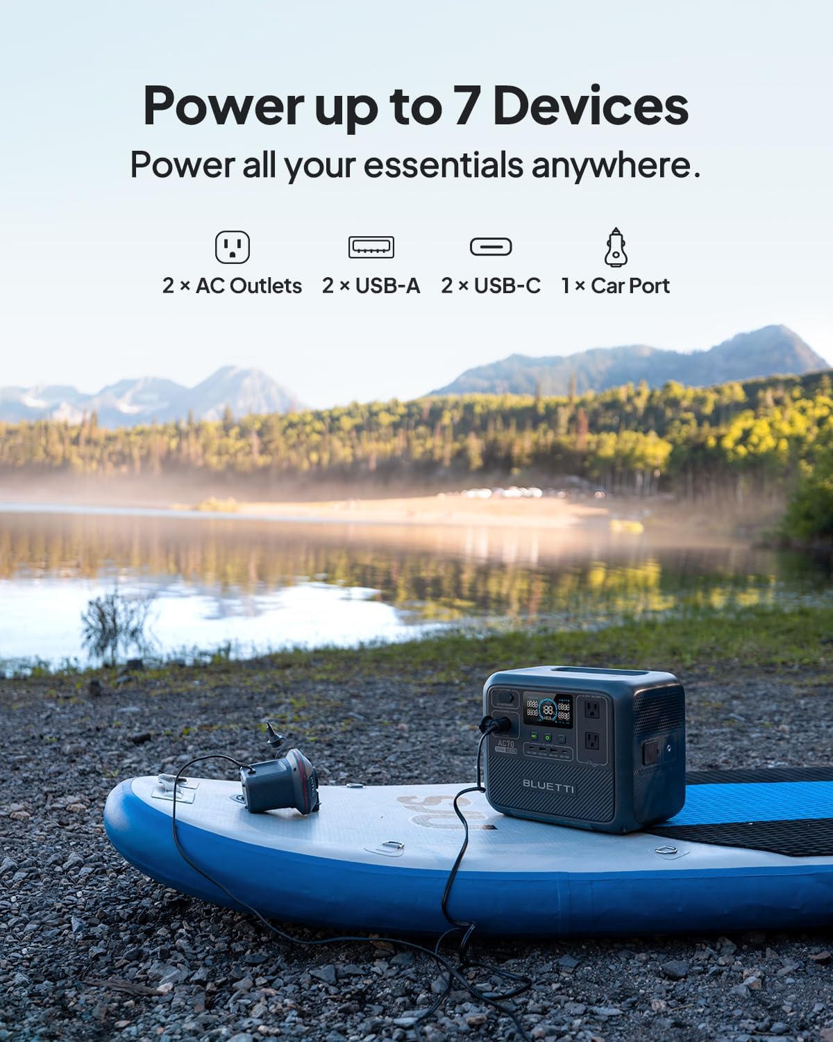 BLUETTI AC70 Portable Power Station, 768Wh Solar Generator w/ 2 1000W AC Outlets (Power Lifting 2000W), 100W Type-C, LiFePO4 Battery Backup for Road Trip, Off-Grid, Power Outage (Solar Panel Optional)
