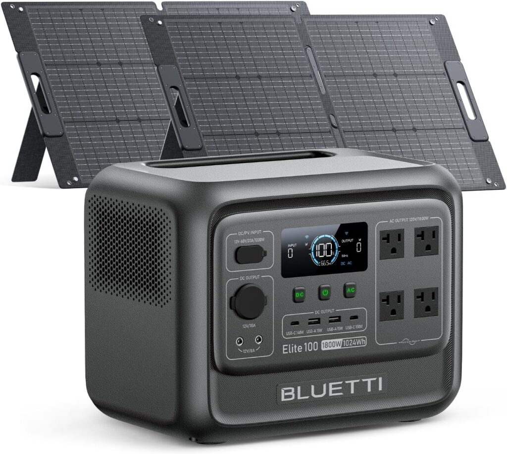 BLUETTI Elite 100 V2 Solar Generator with 200W Solar Panel (Ships Separately), Portable Power Station 1024Wh w/ 4 1800W AC Outlets, 35% Smaller, Ideal for Camping, Emergencies, Backup Power (2025 New)