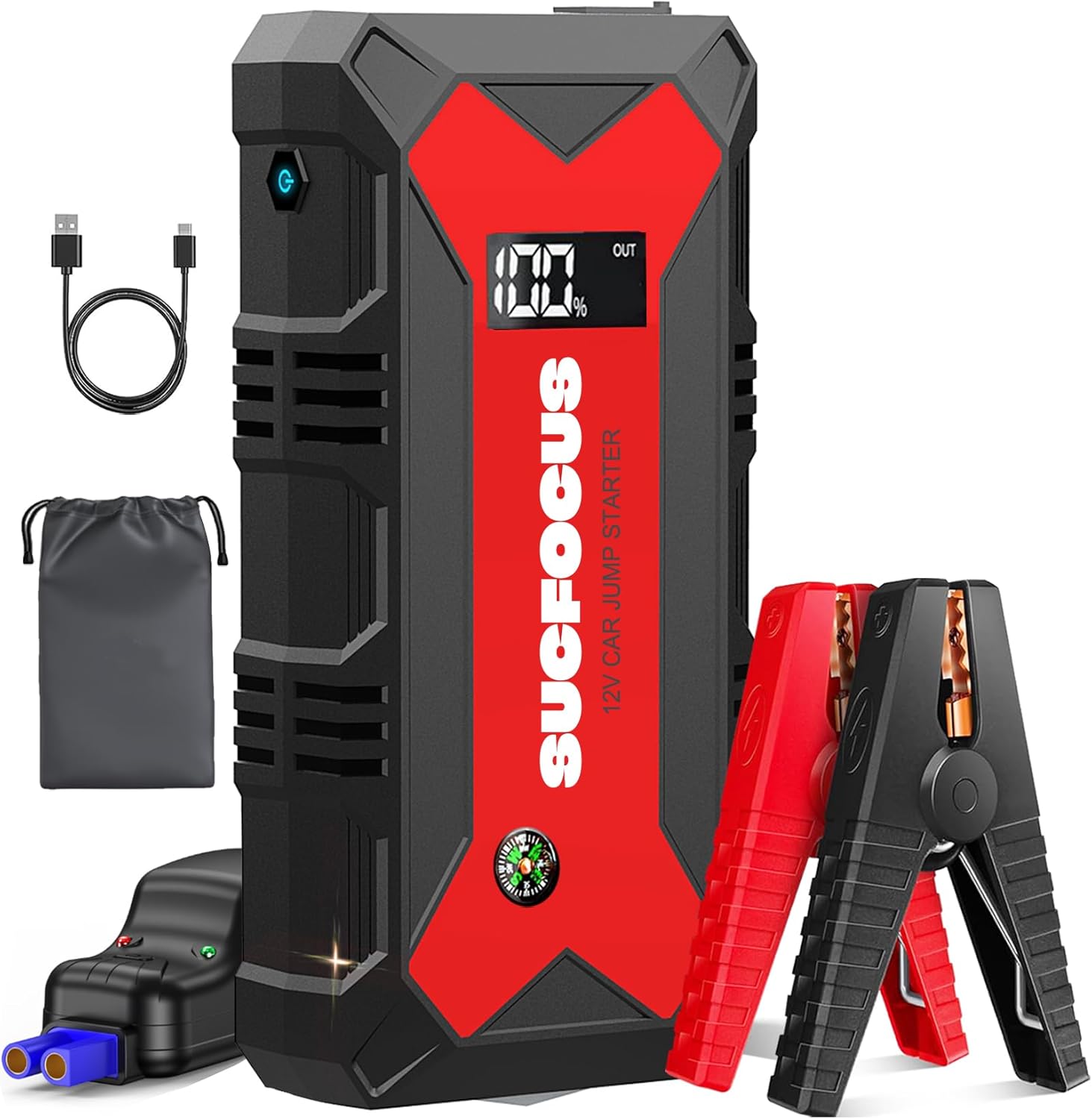 Car Battery Jump Starter, 4000A Battery Jumper Starter Portable (for 9.0L Gas or 7.0L Diesel Engine), Jump Box, Jump Starter Battery Pack with Jumper Cable, LED Light, USB QC3.0 (Red)