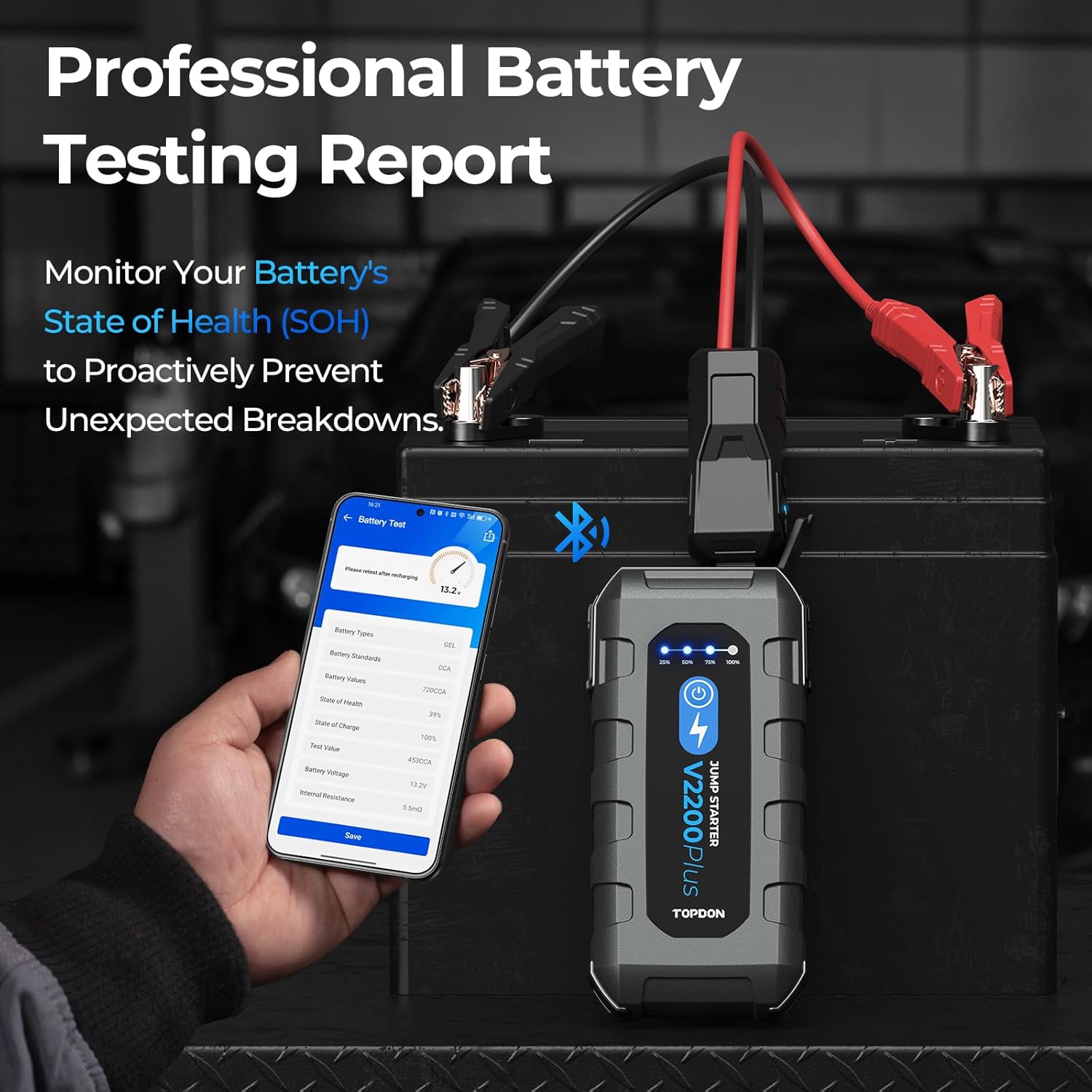 Car Battery Jump Starter, TOPDON 2000A Peak Jump Starter for Up to 8L Gas/6L Diesel Engines, 12V Portable Battery Booster Jump Starter Pack with Jumper Cables and EVA Protection Case