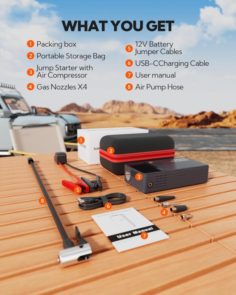 Car Battery Jump Starter,12000mAh Battery Jump Box,44.4Wh Vehicle Jump Booster with Smart Jumper Cables,LED Light Emergency Car Kits for Vehicles,Arrancador Ae Batería
