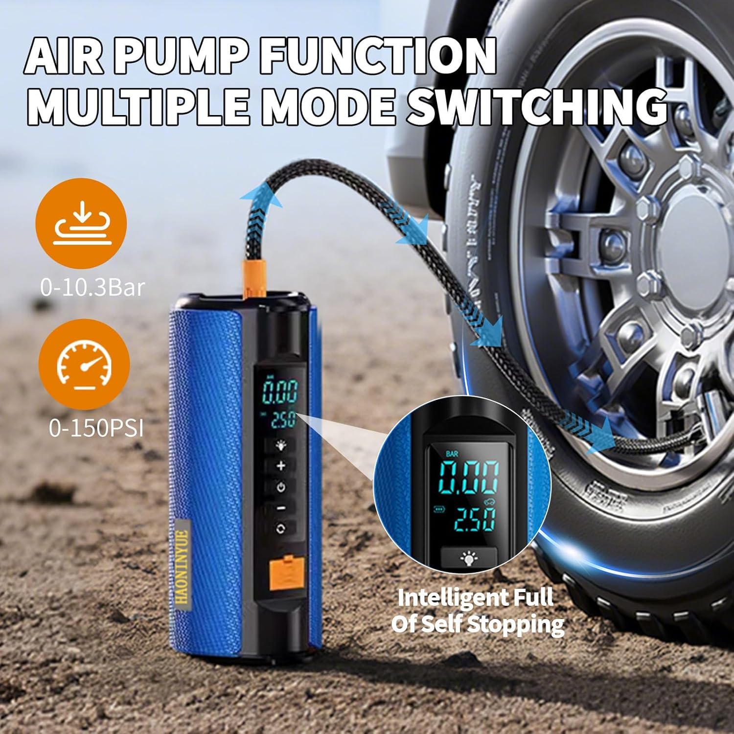 Car Jump Starter with Air Compressor,3000A Car Emergency Starting Power Supply,150PSI Tire Inflator Portable Compressor,battery jump starter,Portable Tire Inflator for Cars,Pickup Trucks,Bicycles,etc.