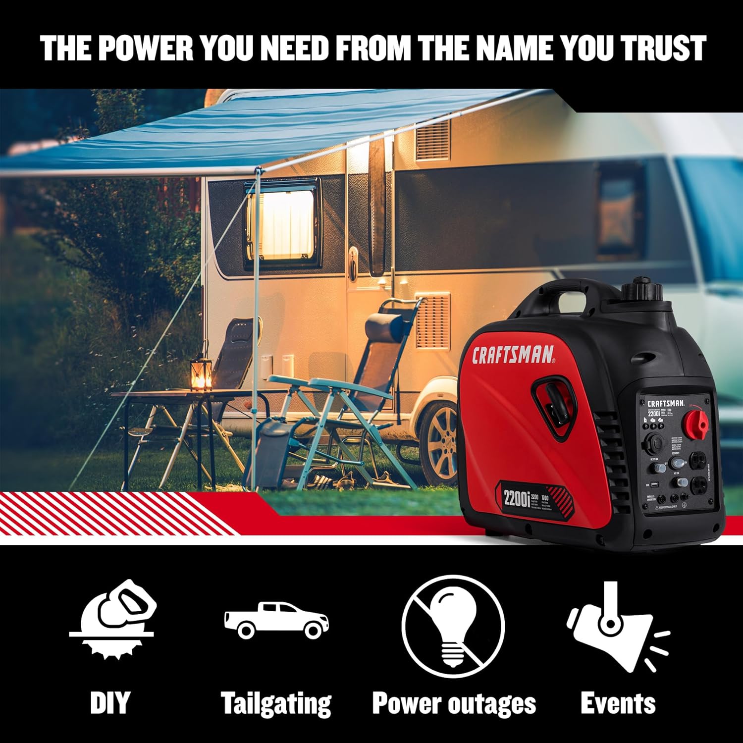 Craftsman C0010250 2,500-Watt Gas Portable Generator - Reliable Power for Outdoor Activities - Quiet Operation - Lightweight and Compact Design - Powered by Generac - 50 State/CARB Compliant