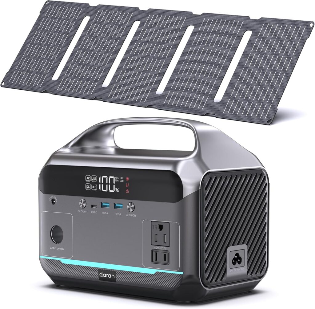 DARAN Portable Power Station with 40W Solar Panel, 288Wh (90,000mAh) LiFePO4 Battery, 350W (600W Peak) Mini Solar Generator, 2.1Hrs Fast Charing, 7-Port Design with AC Outlet for Emergency, Hurricane