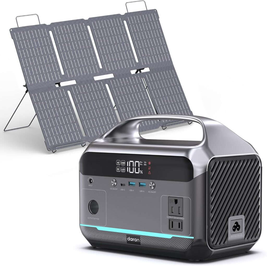 DaranEner Portable Power Station 600W with Solar Panel 80W, 288Wh LiFePO4 Battery Backup w/2 AC Outlets, 1.7H Fast Charging Solar Generator for Camping, RV Travel, Home Emergencies