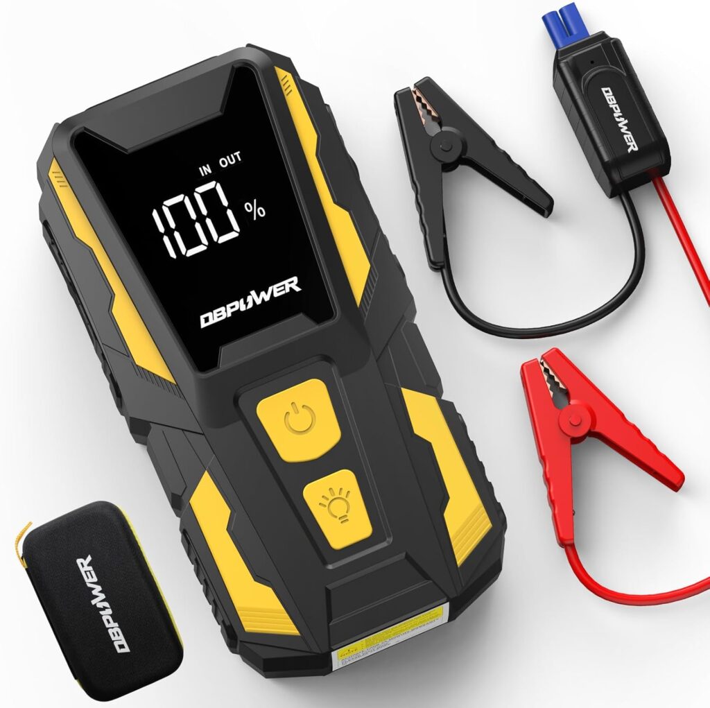 DBPOWER 5000A Jump Starter, 74Wh Car Battery Jump Starter for Up to 10.0L Gas and 8.0L Diesel Engine, 12V Portable Jump Box Battery Pack with Display, LED Light, Jumper Cables, and Storage Case