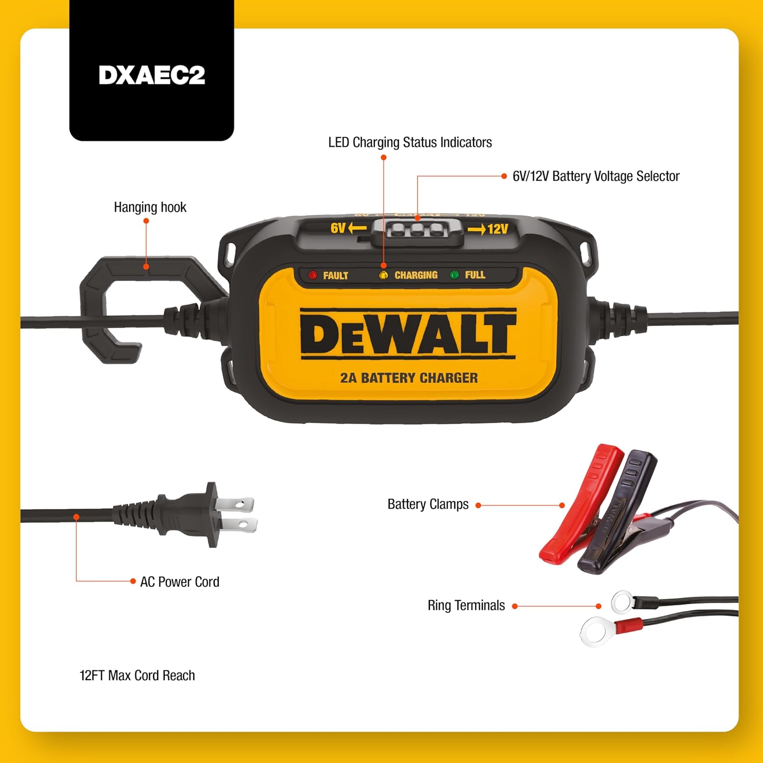 DEWALT DXAEC 30 Amp Professional Battery Charger with 100 Amp Engine Start  3 Amp Maintainer