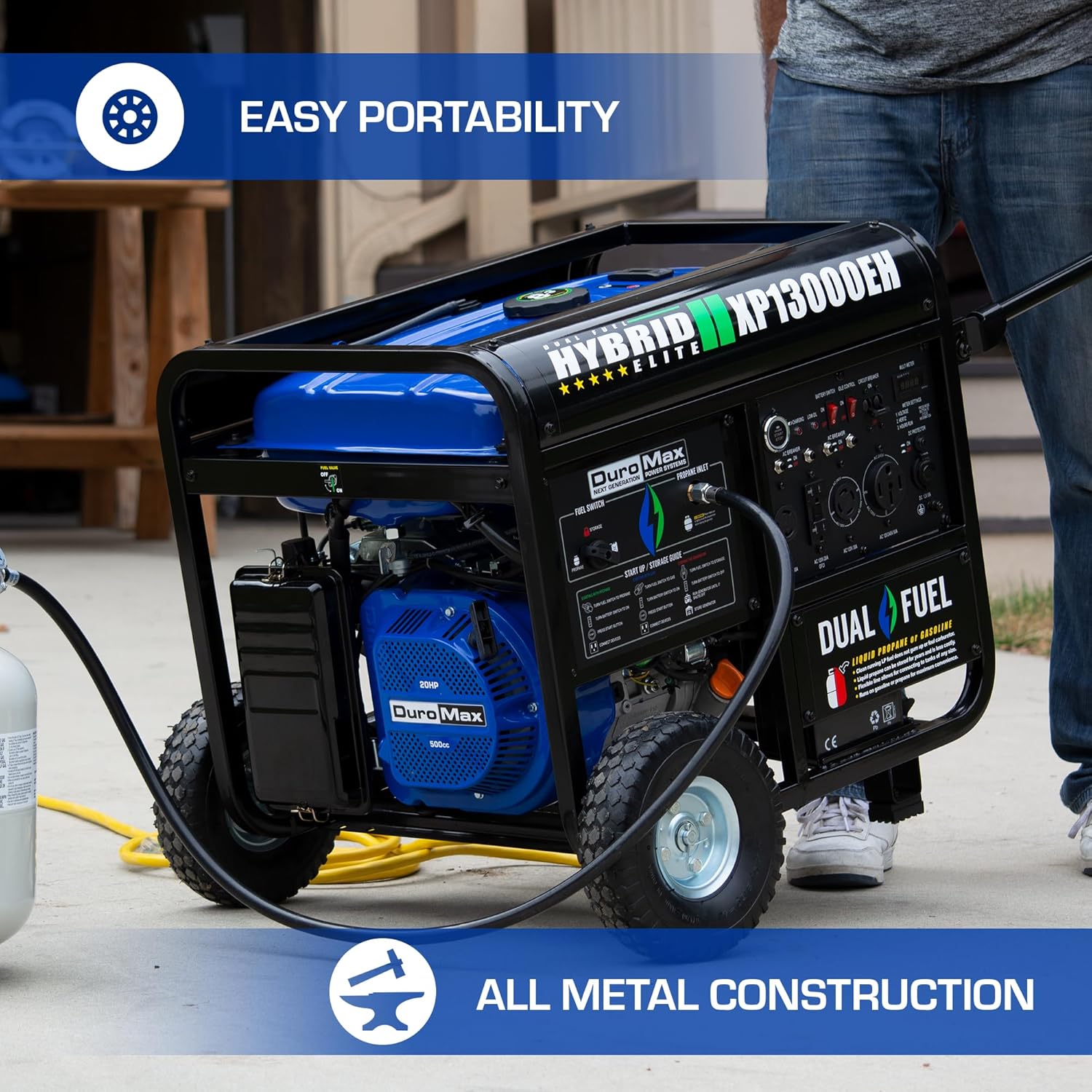 DuroMax XP13000EH 13,000-Watt Dual Fuel Portable Generator - Gas Propane, Electric Start, Whole Home Backup Power, Transfer Switch Ready, RV Emergency Ready DuroMax XP13000EH 13,000-Watt Dual Fuel Portable Generator - Gas Propane, Electric Start, Whole Home Backup Power, Transfer Switch Ready, RV Emergency Ready
