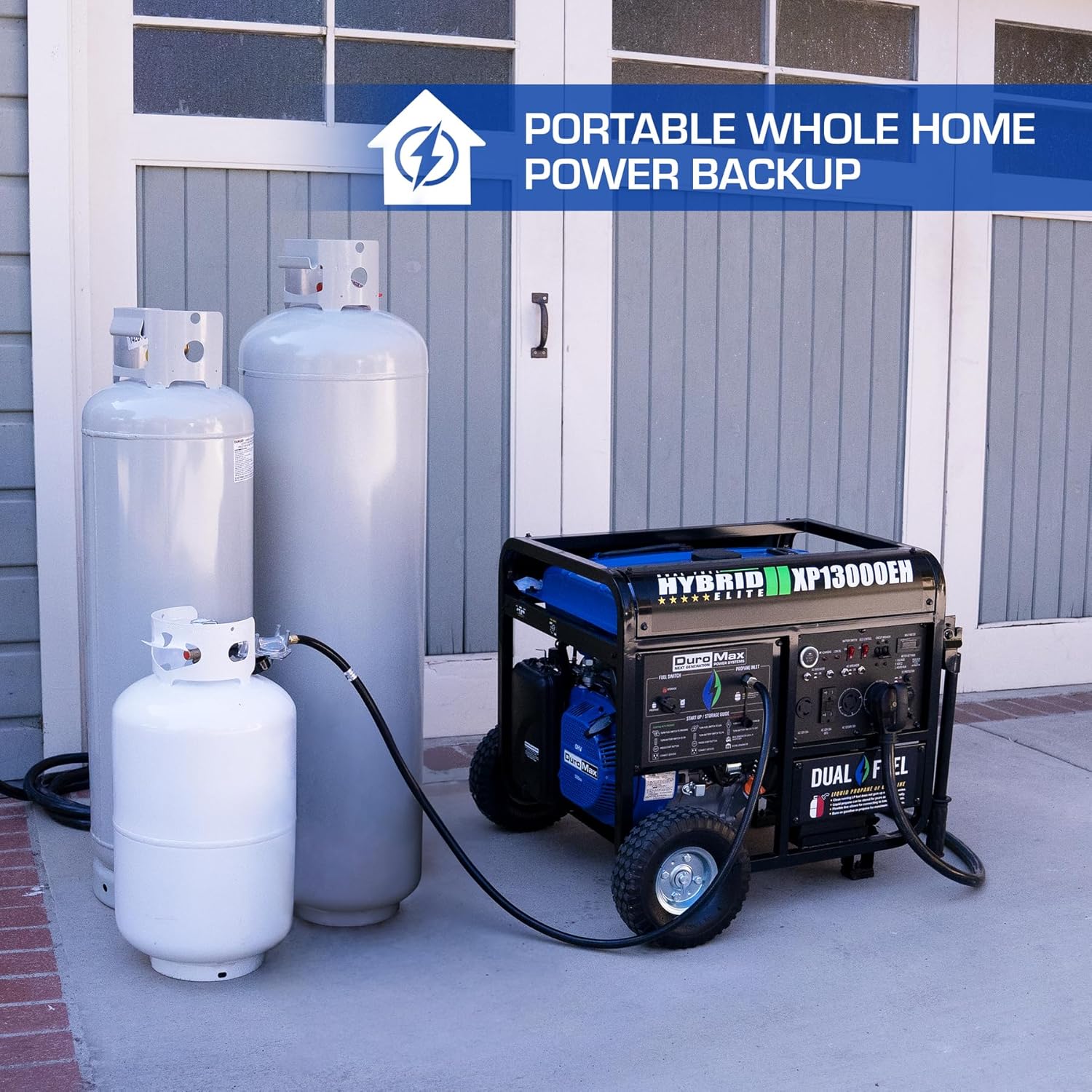 DuroMax XP13000EH 13,000-Watt Dual Fuel Portable Generator - Gas Propane, Electric Start, Whole Home Backup Power, Transfer Switch Ready, RV Emergency Ready DuroMax XP13000EH 13,000-Watt Dual Fuel Portable Generator - Gas Propane, Electric Start, Whole Home Backup Power, Transfer Switch Ready, RV Emergency Ready