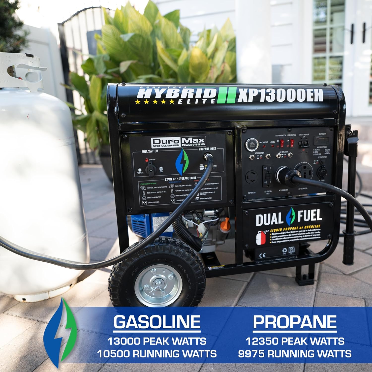 DuroMax XP13000EH 13,000-Watt Dual Fuel Portable Generator - Gas Propane, Electric Start, Whole Home Backup Power, Transfer Switch Ready, RV Emergency Ready DuroMax XP13000EH 13,000-Watt Dual Fuel Portable Generator - Gas Propane, Electric Start, Whole Home Backup Power, Transfer Switch Ready, RV Emergency Ready
