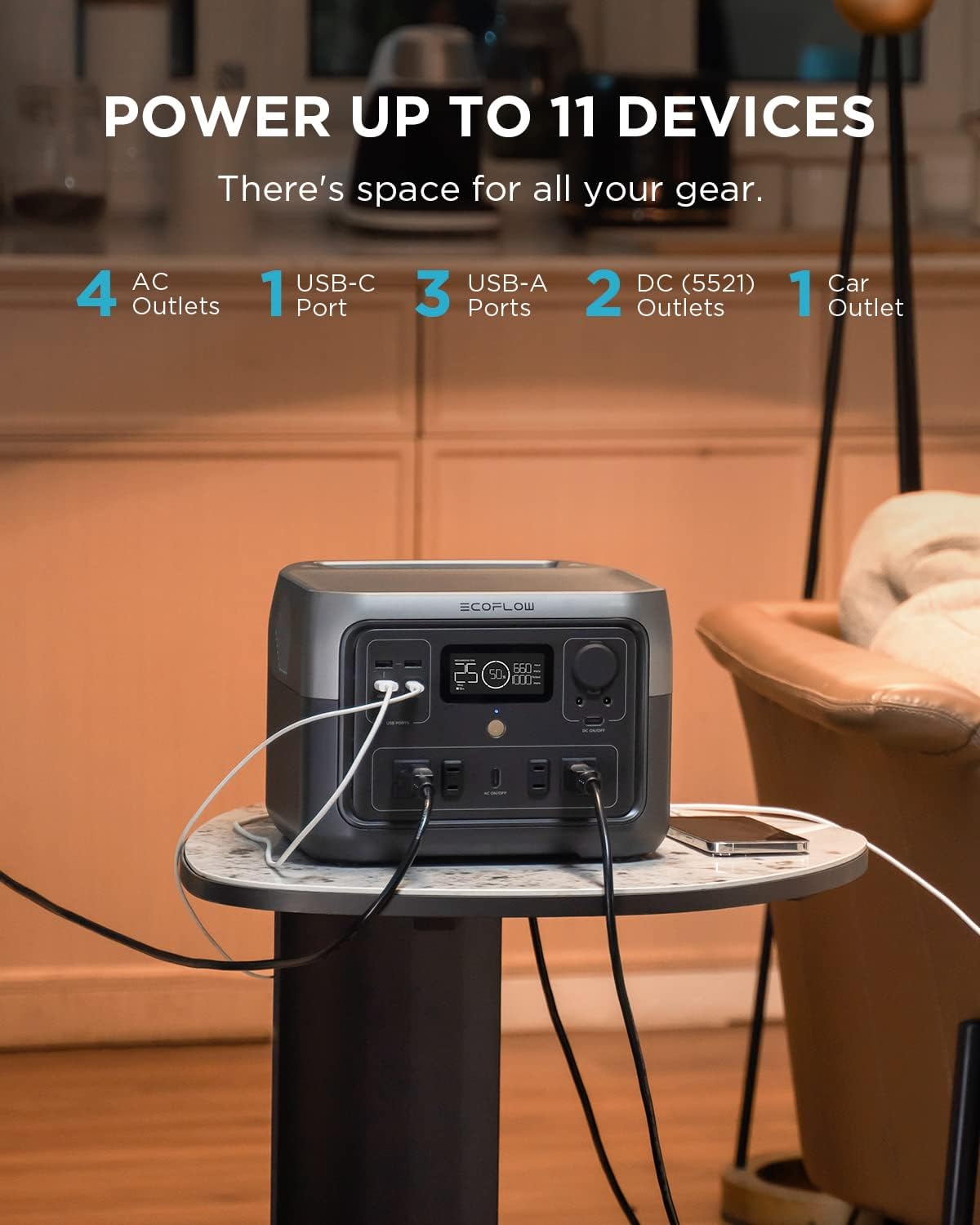 EF ECOFLOW Portable Power Station River 2 Max 500, 499Wh LiFePO4 Battery/ 1 Hour Fast Charging, Up to 1000W Output Solar Generator (Solar Panel Optional) for Outdoor Camping/RVs/Home Use