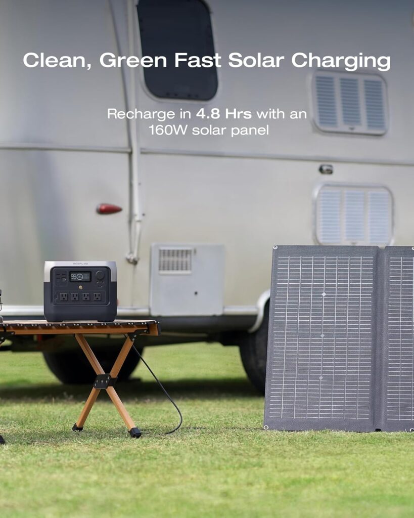 EF ECOFLOW Solar Generator RIVER 2 Pro 768Wh Portable Power Station  160W Portable Solar Panel LiFePO4 Battery 70 Min Fully Charged, 4×AC, For Camping, RV, Home Backup