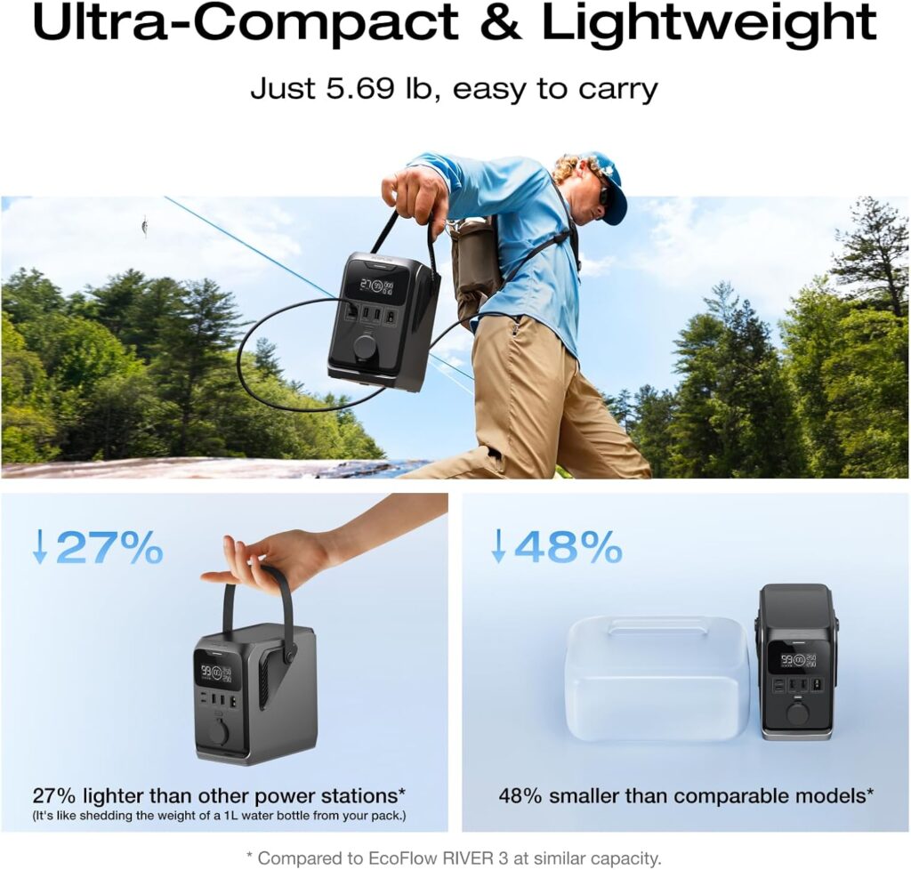 EF ECOFLOW TRAIL 300 DC Power Bank Station, 288Wh Outdoor Portable Power Station, LiFePO4 Battery, 300W DC Output, Compact Solar Generator for Camping, Travel, and Emergency Power