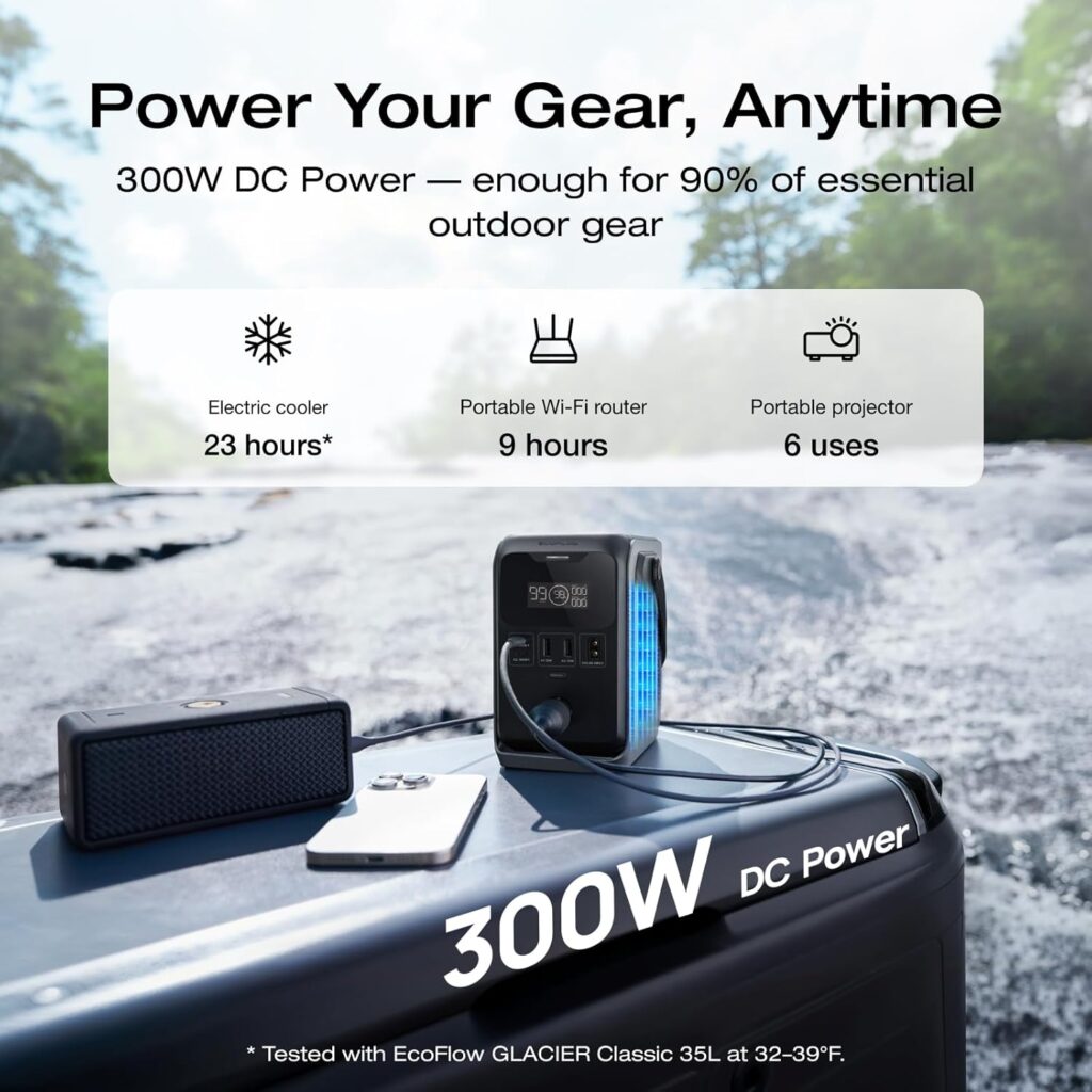 EF ECOFLOW TRAIL 300 DC Power Bank Station, 288Wh Outdoor Portable Power Station, LiFePO4 Battery, 300W DC Output, Compact Solar Generator for Camping, Travel, and Emergency Power