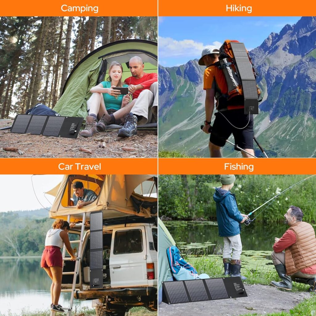 ENGINSTAR 60W Foldable Solar Panel Charger with 18V DC Outlet for Portable Power Stations EnginStar/Jackery/Rockpals/Flashfish, Portable Solar Generator with QC 3.0 for Outdoor Camping Van RV Trip