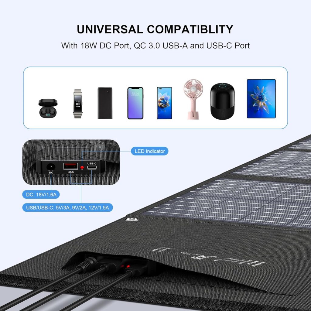 ENGINSTAR 60W Foldable Solar Panel Charger with 18V DC Outlet for Portable Power Stations EnginStar/Jackery/Rockpals/Flashfish, Portable Solar Generator with QC 3.0 for Outdoor Camping Van RV Trip