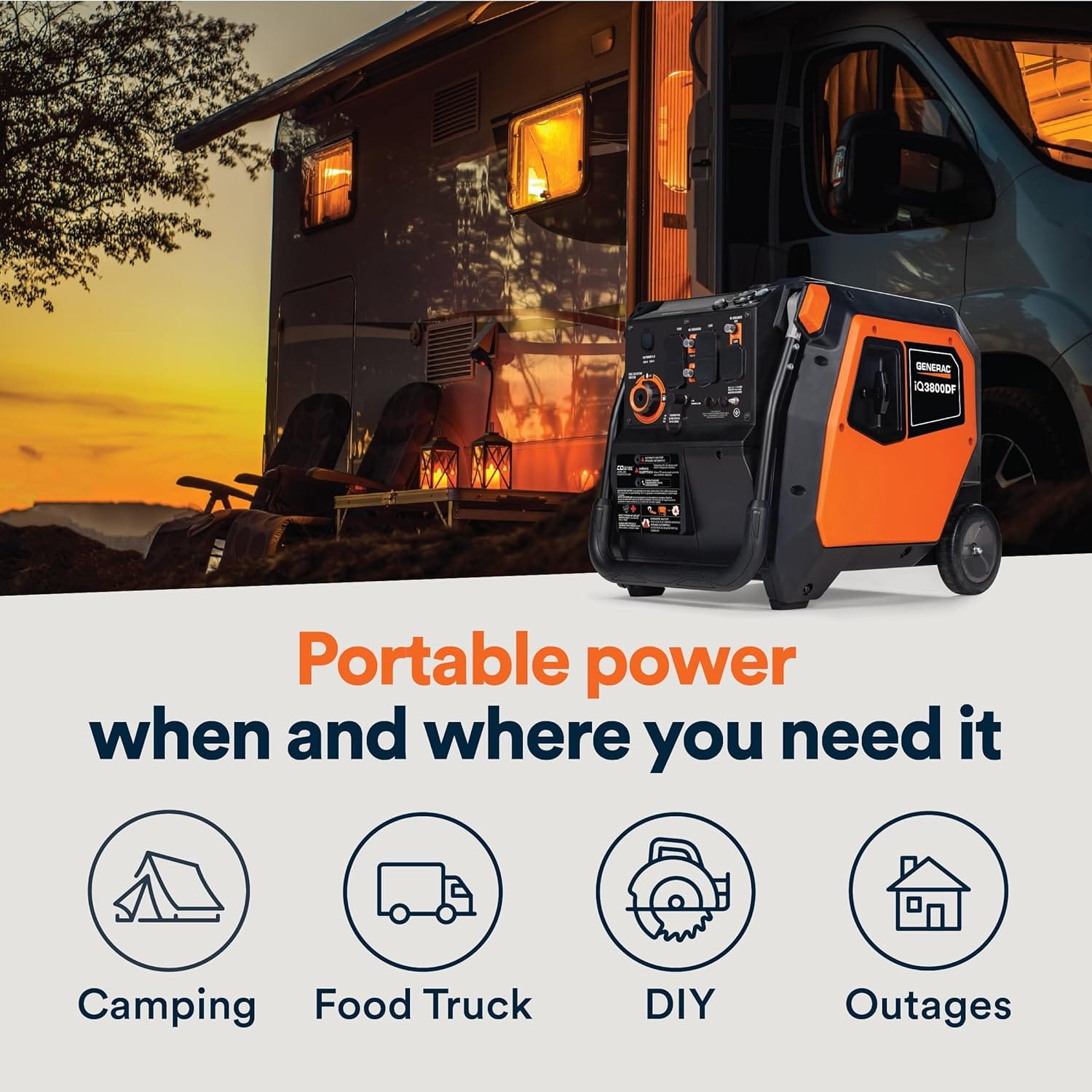 Generac 2,500-Watt Gas Powered Portable Inverter Generator - Lightweight and Compact Design - Produces Clean, Stable Power - Quiet Operation - Great for Home Backup, Camping, and RV Use