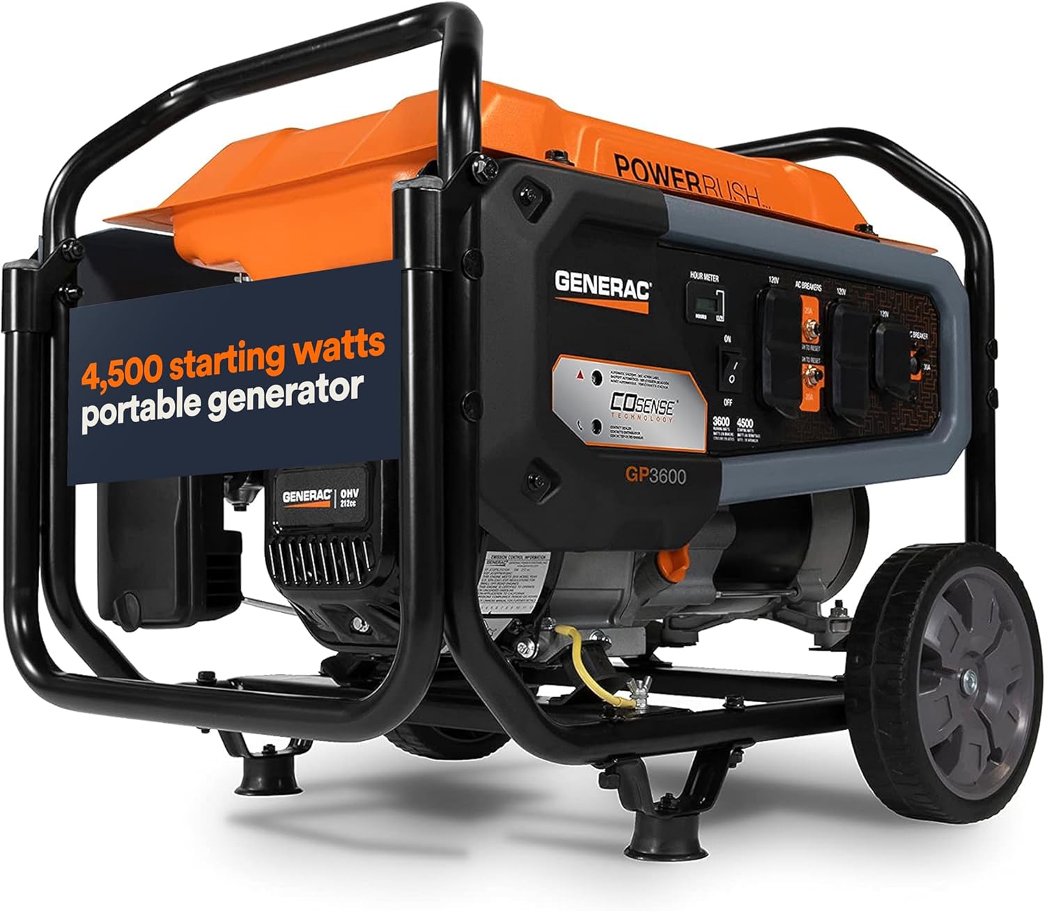 Generac 4,500 Starting Watt Portable Gas Generator - Home Backup or RV Ready - Heavy Duty Frame - Quiet, Long Runtime, Emergency Power- 49-State Compliant Generac 4,500 Starting Watt Portable Gas Generator - Home Backup or RV Ready - Heavy Duty Frame - Quiet, Long Runtime, Emergency Power- 49-State Compliant