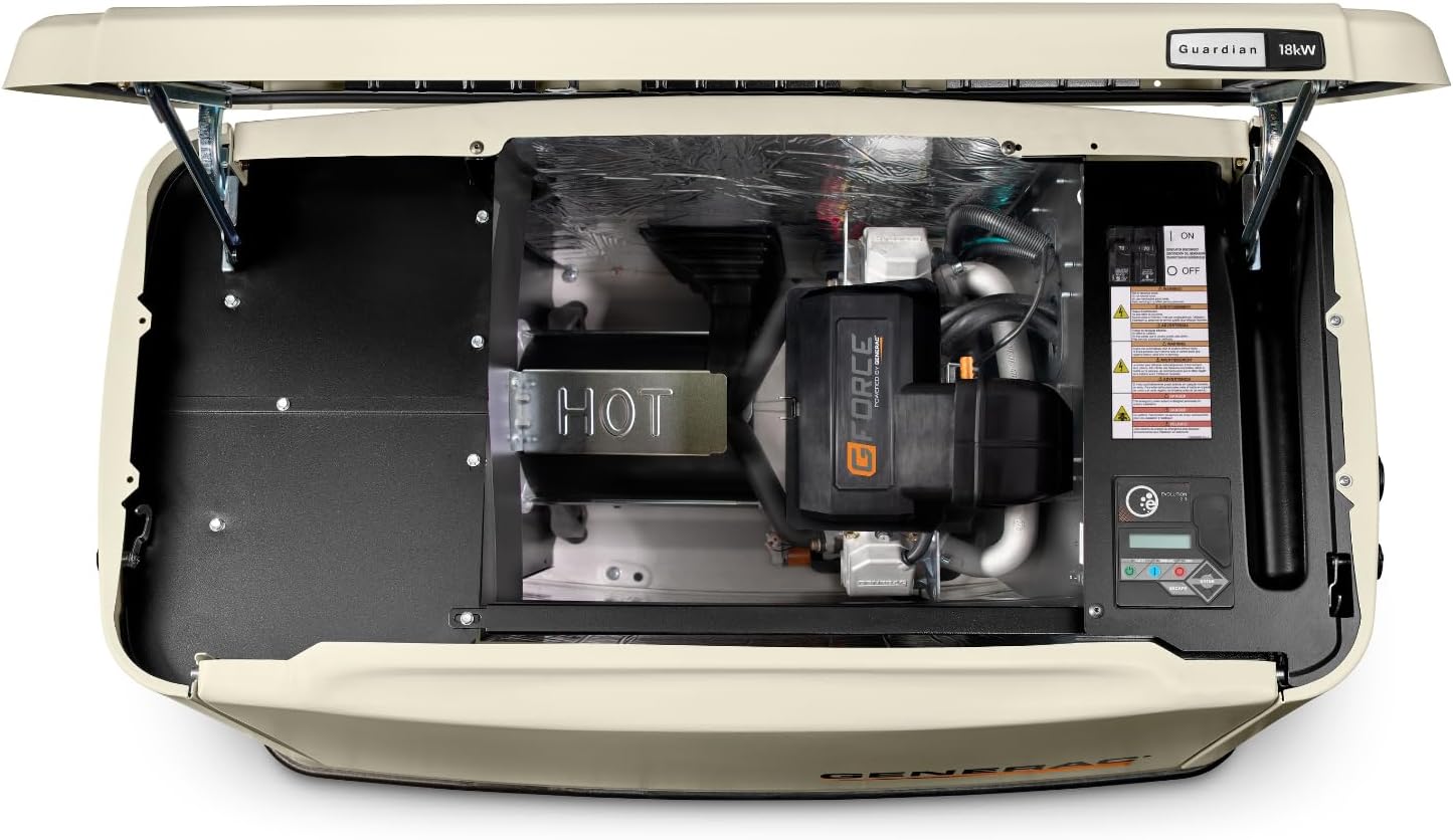 Generac Guardian 18kW Home Standby Generator with 200 Amp Transfer Switch - Automatic Whole House Backup Power for Storms, Emergencies, and Outages, WiFi Enabled, Runs on Natural Gas or Liquid Propane Generac Guardian 18kW Home Standby Generator with 200 Amp Transfer Switch - Automatic Whole House Backup Power for Storms, Emergencies, and Outages, WiFi Enabled, Runs on Natural Gas or Liquid Propane