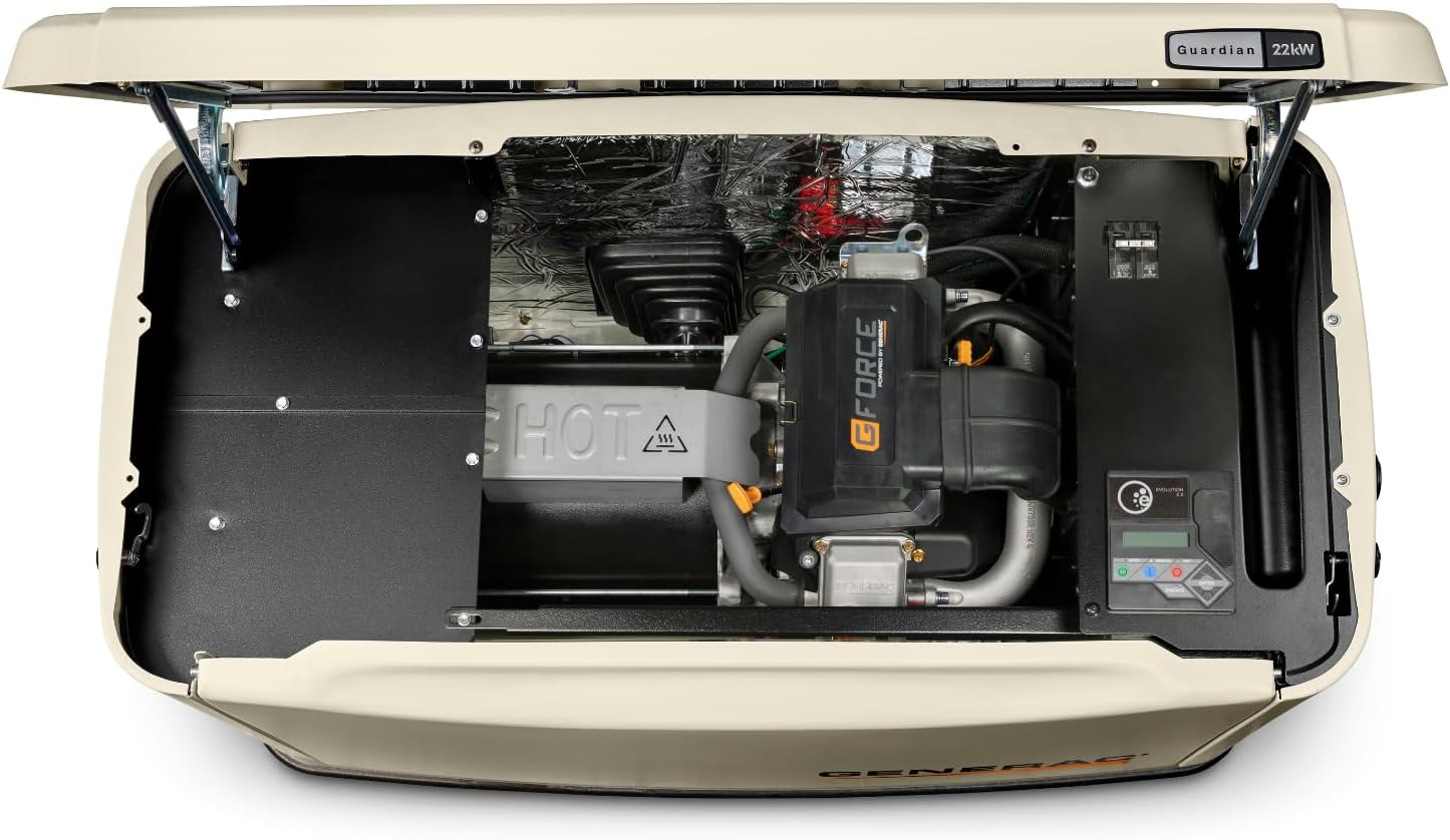 Generac Guardian 22kW Home Standby Generator with 200 Amp Transfer Switch - Automatic Whole House Backup Power for Storms, Emergencies, and Outages, WiFi Enabled, Runs on Natural Gas or Liquid Propane Generac Guardian 22kW Home Standby Generator with 200 Amp Transfer Switch - Automatic Whole House Backup Power for Storms, Emergencies, and Outages, WiFi Enabled, Runs on Natural Gas or Liquid Propane