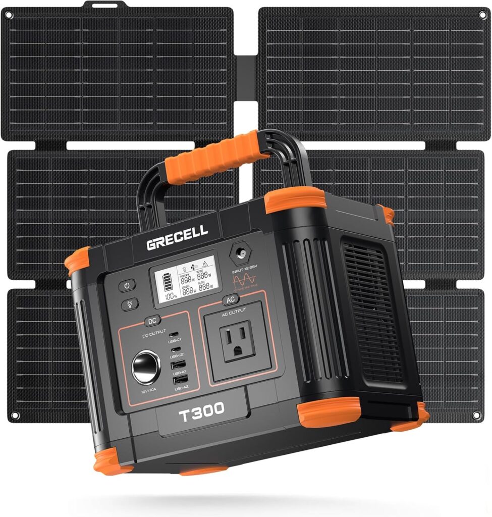 Grecell Portable Power Station 330W (Peak 600W) with 40W Solar Panel, GRECELL 230.88Wh Solar Generator 60W USB-C PD, 110V Pure Sine Wave AC Outlet, Lightweight Backup Battery for Camping, Travel, RVs
