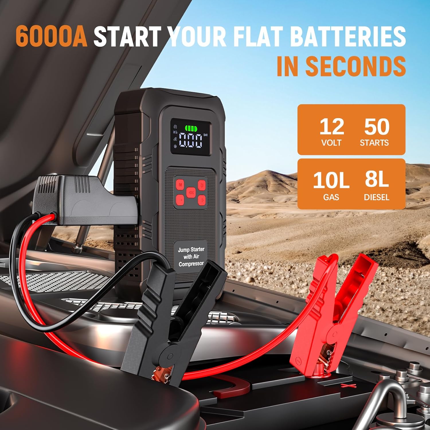 H50 Jump Starter - 5000A Jump Starter Battery Pack for Up to 10.0L Gas and 8.0L Diesel Engines, 12V Portable Car Battery Jump Starter Box with 3.0 LCD Display