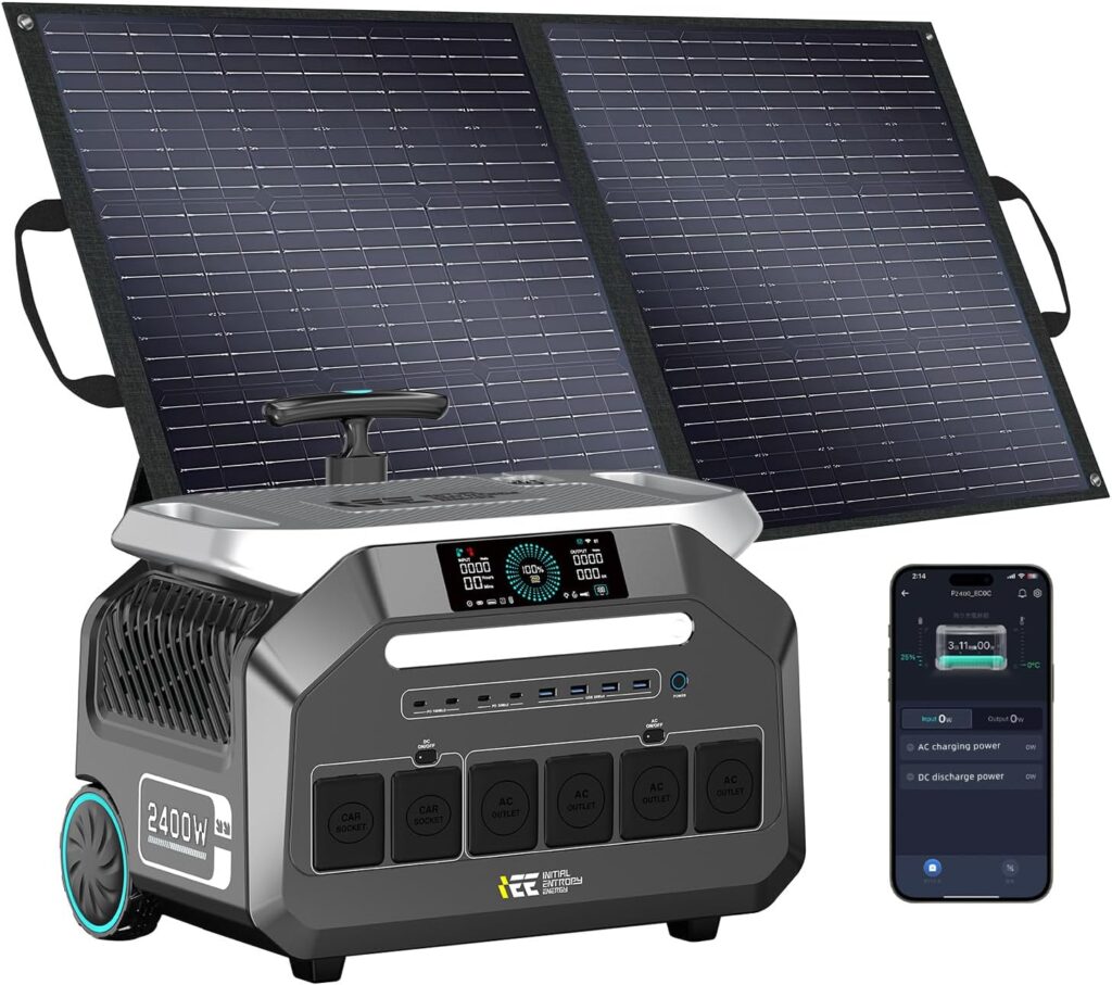 IEE 2400W (5000W Peak) Portable Power Station P2400 with 100W Solar Panel, 2048Wh Solar Generator, 1800W AC Charging, AC Outlets x 4, LiFePO4 Battery Power Station for Home Use, Power Outage, RV