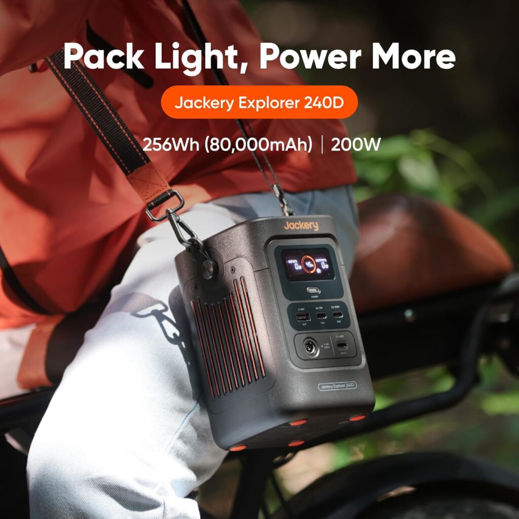 Jackery Explorer 240D Power Bank, 256Wh LiFePO4 Battery Portable Power Station, 200W DC Output with 40Wmini Solar Panel