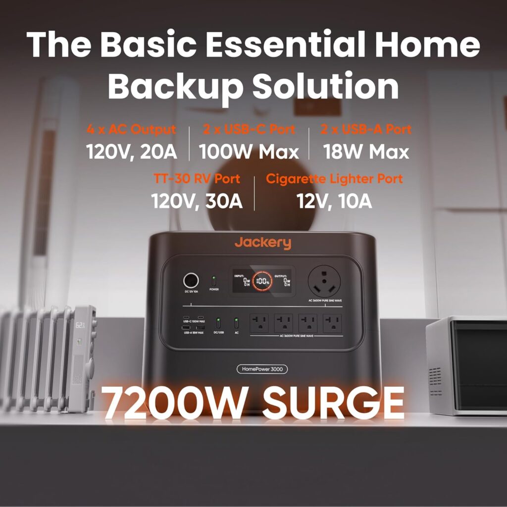 Jackery HomePower 3000 Portable Power Station with 2x 200W Solar Panels, 3600W (Surge 7200W) Output, 3072Wh LFP Battery Solar Generator, Essential Backup for Home Use, Power Outage, RV, Emergencies