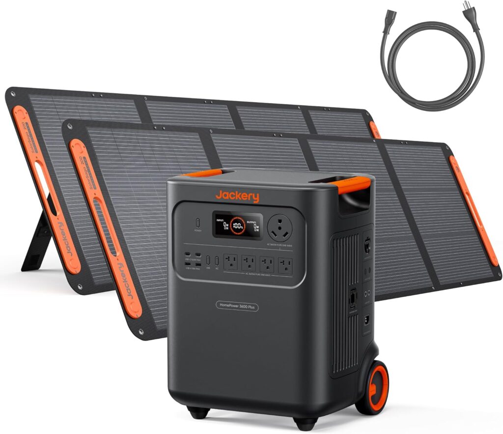Jackery HomePower 3600 Plus Portable Power Station with 2x 200W Solar Panels, 3600W AC Output, 3584Wh LFP Solar Generator, Expandable up to 43kWh, Essential Home Backup for Home Use, Emergencies, RV