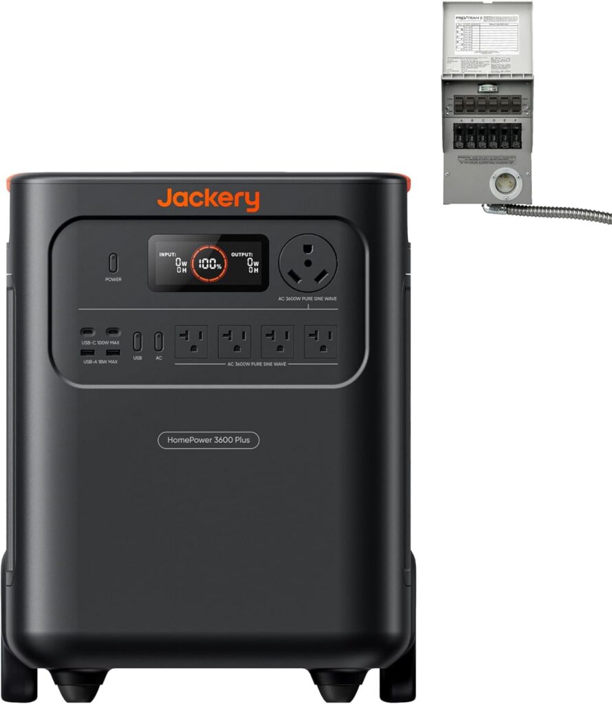 Jackery HomePower 3600 Plus Portable Power Station with 2x 200W Solar Panels, 3600W AC Output, 3584Wh LFP Solar Generator, Expandable up to 43kWh, Essential Home Backup for Home Use, Emergencies, RV