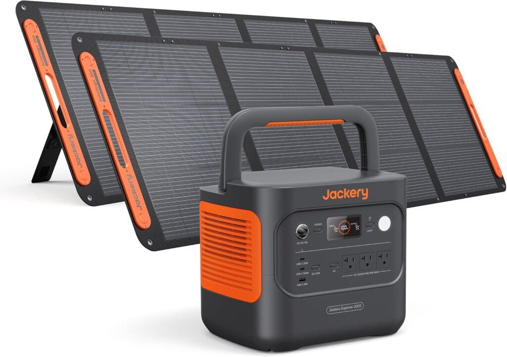 Jackery Solar Generator 2000 v2 with 2x200W Solar Panels, 2042Wh/2200W LiFePo4 Portable Power Station, 20ms UPS Home Backup, USB-C PD 100W Fast Charging for Power Outages, Emergencies, Camping  RVing