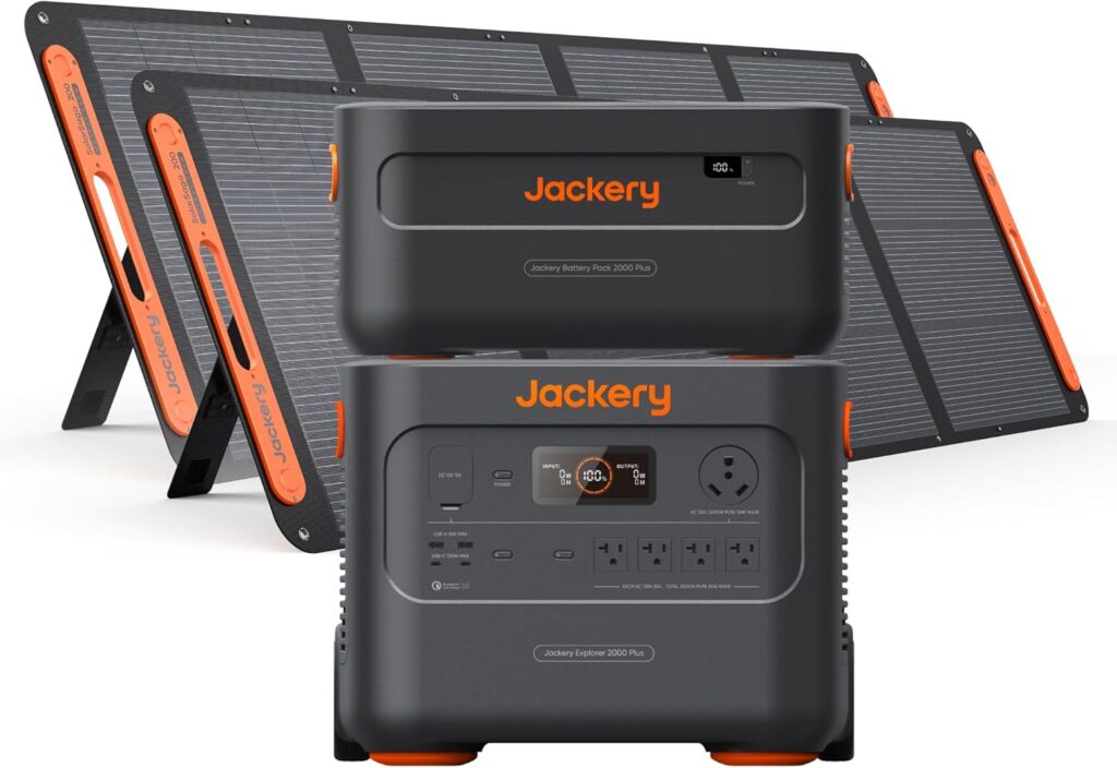 Jackery Solar Generator 4000 Kit, Explorer 2000 Plus and 1X PackPlus E2000 Plus Expandable Battery with 2X200W Solar Panel, 4085 Wh LiFePO4, 3000W Output for Outdoor RV Camping  Home Emergency