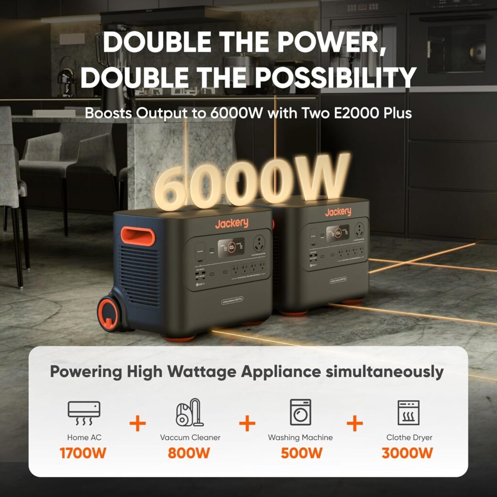 Jackery Solar Generator 4000 Kit, Explorer 2000 Plus and 1X PackPlus E2000 Plus Expandable Battery with 2X200W Solar Panel, 4085 Wh LiFePO4, 3000W Output for Outdoor RV Camping  Home Emergency