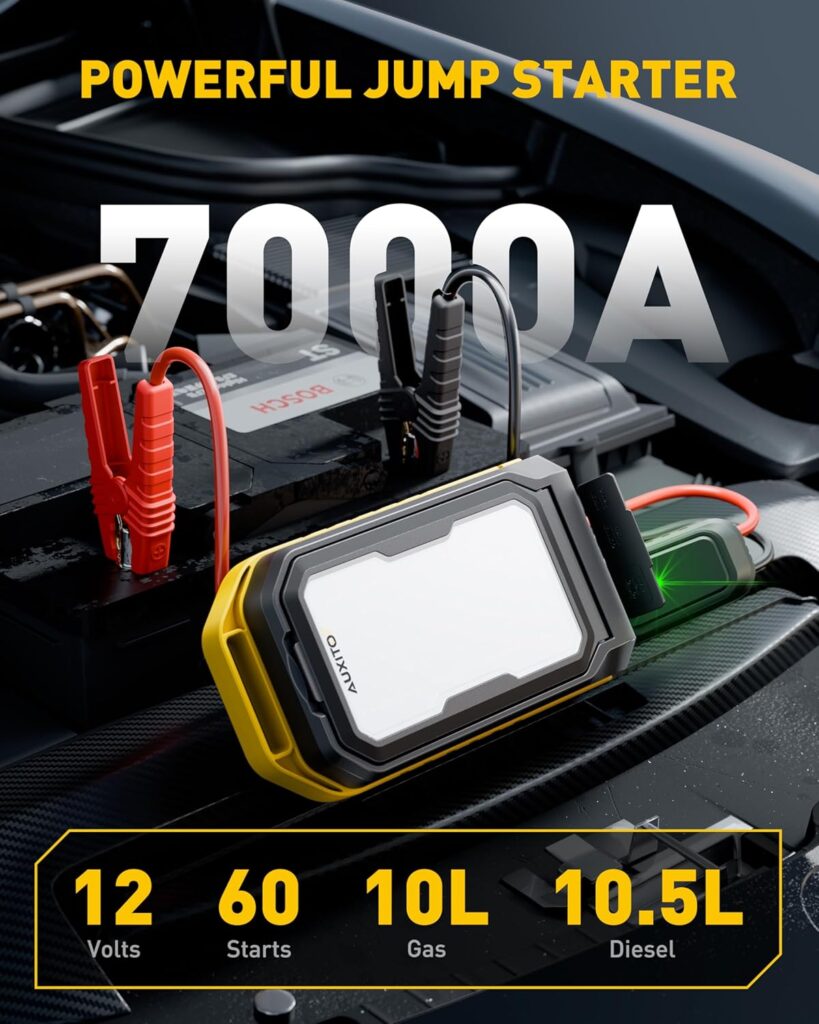 Jump Starter: 7000A Portable Car Battery-Jumper for All Gas or up to 12L Diesel, 3 in 1 Multi-Function 12V Auto Battery Booster Jump Box with 4000LM Camping Light and 16000mAh Power Bank Jump Starter: 7000A Portable Car Battery-Jumper for All Gas or up to 12L Diesel, 3 in 1 Multi-Function 12V Auto Battery Booster Jump Box with 4000LM Camping Light and 16000mAh Power Bank