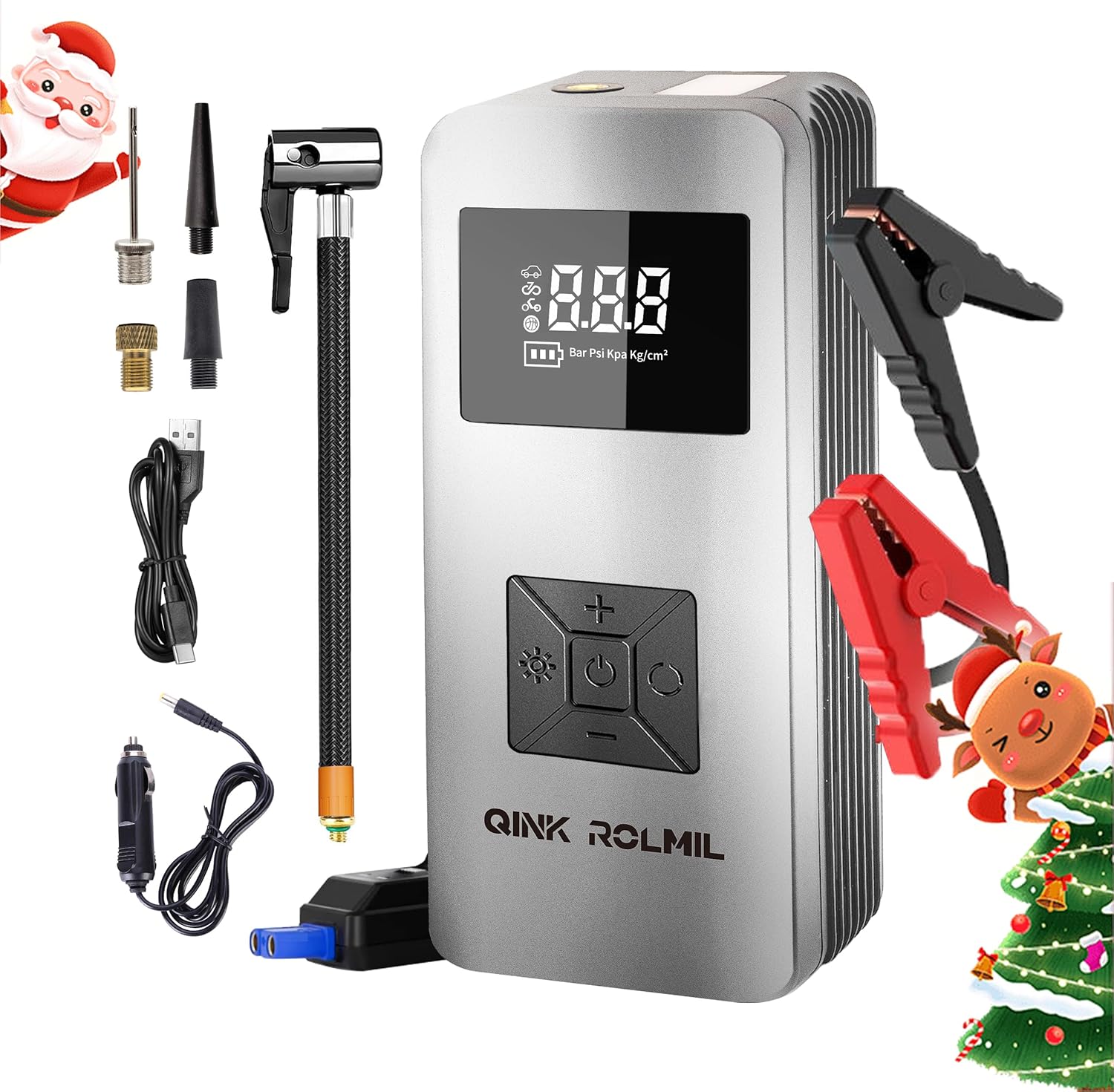 Jump Starter with Air Compressor, 12V 8000A Car Automotive Battery Jump Starter (6.0L Gas and 3.0L Diesel), 150PSI Tire Inflator Pump for Car, Motorcycle and Bicycle