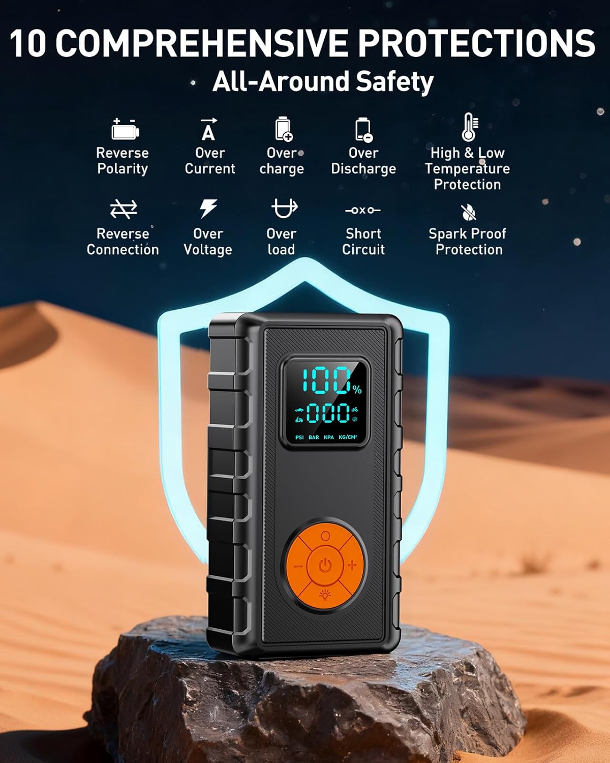 Jump Starter with Air Compressor, Battery Jumper Starter Car Battery Jump Starter 8.0 Gas/7.0L Diesel, Portable Jump Box, 12V Portable Car Jump Starter with Tire Inflator, LED Light Idea Gift for Man