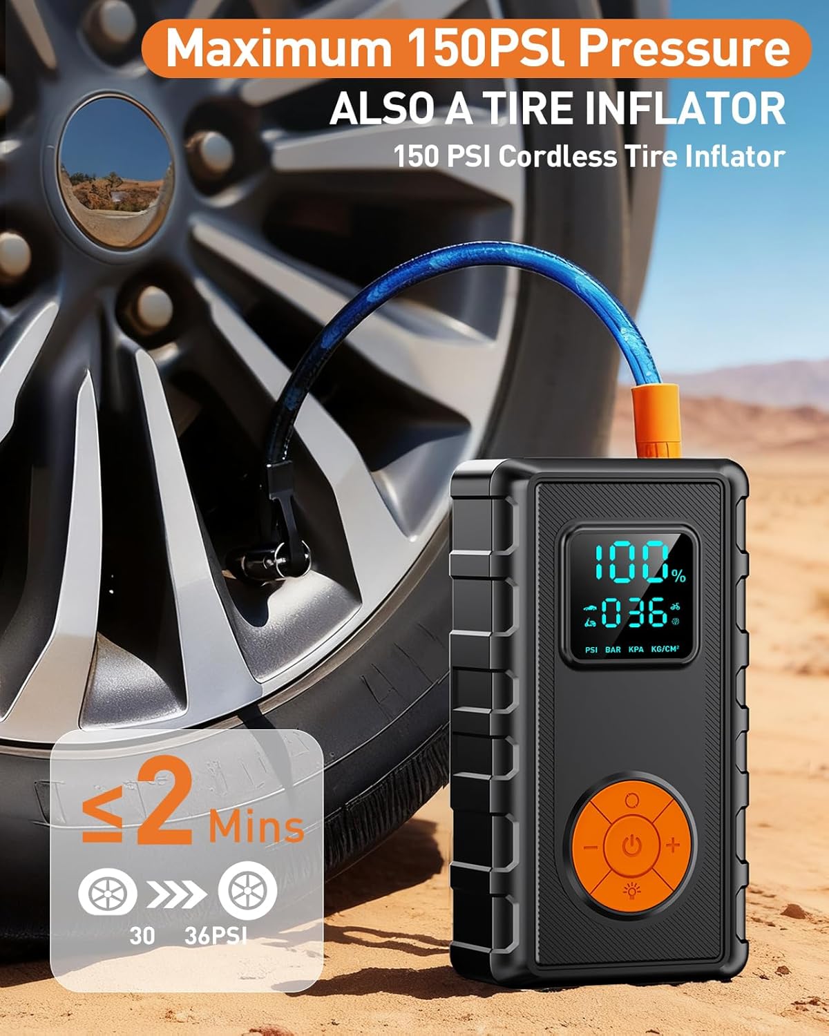 Jump Starter with Air Compressor, Battery Jumper Starter Car Battery Jump Starter 8.0 Gas/7.0L Diesel, Portable Jump Box, 12V Portable Car Jump Starter with Tire Inflator, LED Light Idea Gift for Man