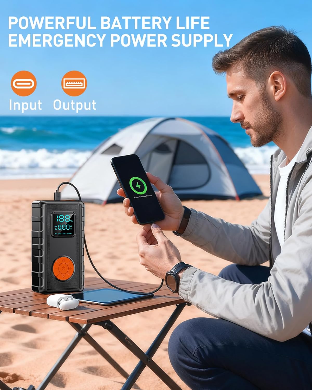 Jump Starter with Air Compressor, Battery Jumper Starter Car Battery Jump Starter 8.0 Gas/7.0L Diesel, Portable Jump Box, 12V Portable Car Jump Starter with Tire Inflator, LED Light Idea Gift for Man