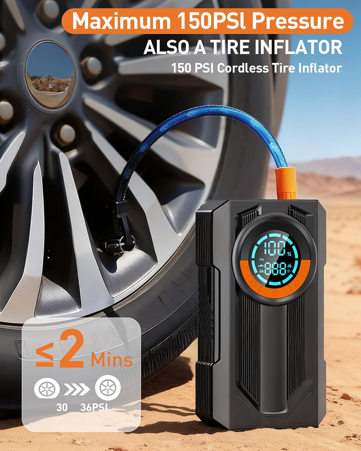 Jump Starter with Air Compressor Battery Jumper Starter Portable Car Battery Jump Starter 8.0 Gas/7.0L Diesel 12V Portable Car Jump Starter with Tire Inflator LED Light，Gift for Men Fathers Husbands