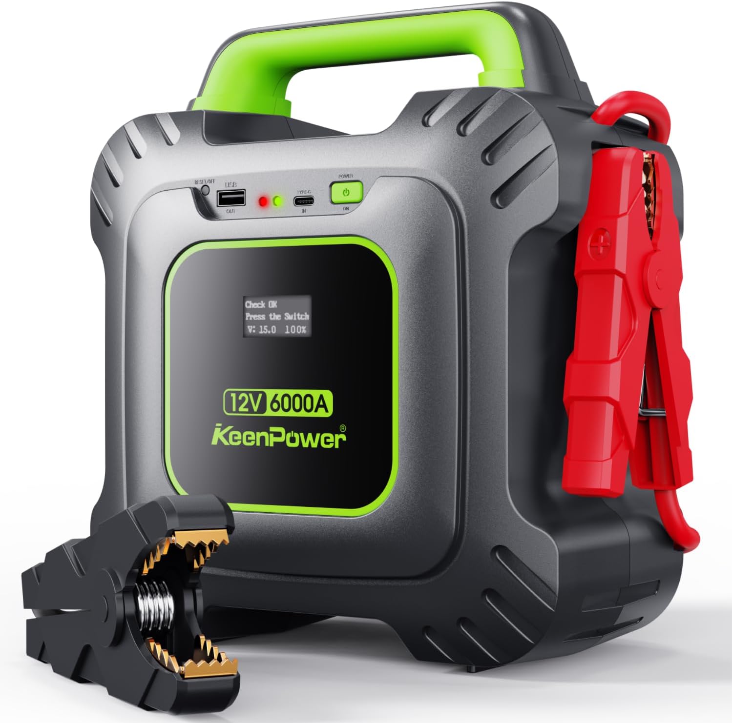 KeenPower 6000A Super Capacitor Jump Starter [Upgraded Clamps  Screen Version] – No Traditional Battery, Powered by 6X 3000F Supercapacitors, Works in -45°F Env, 3-Mins Fast Charging for Instant Use