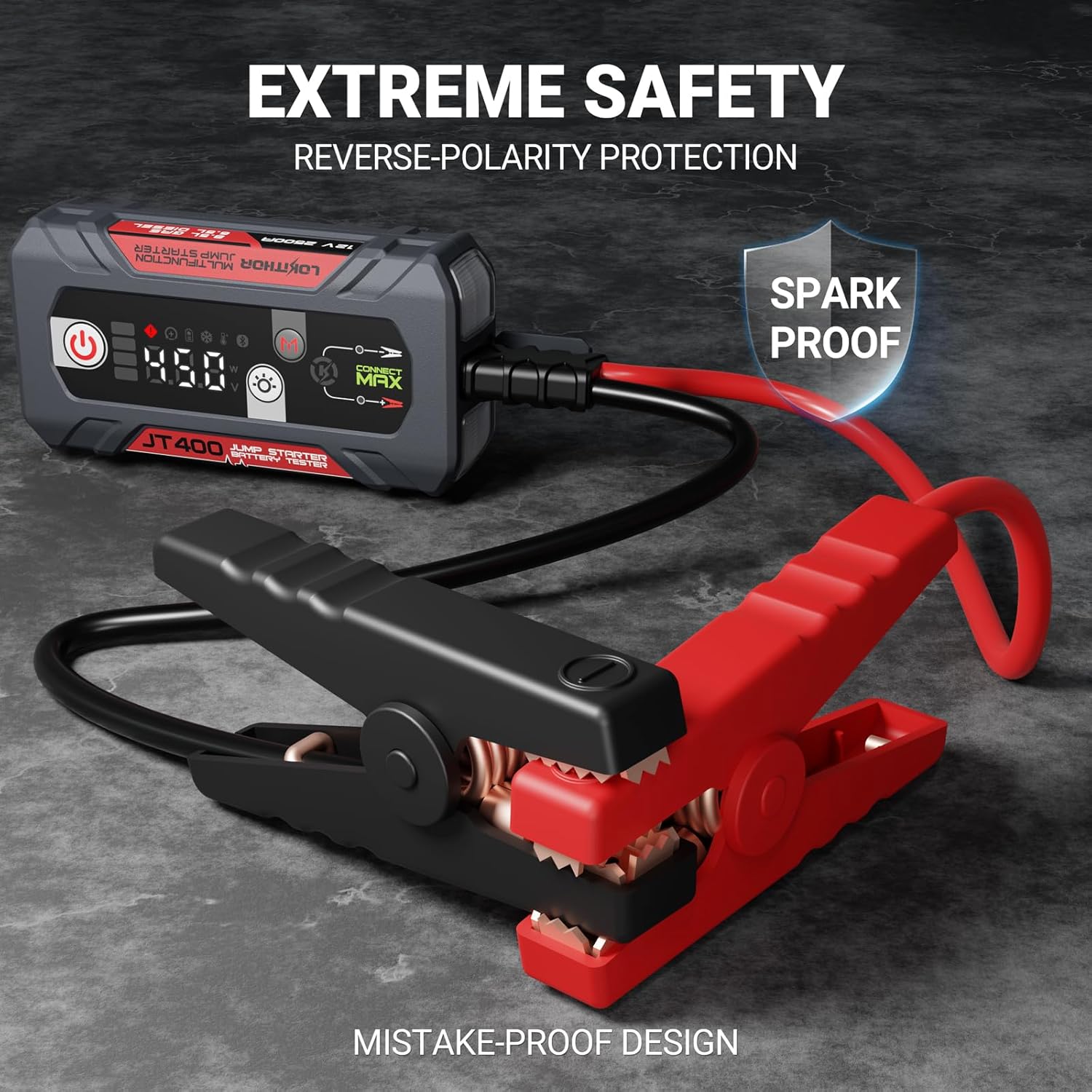 LOKITHOR JT400 Jump Starter and Battery Tester 2-in-1, 2500A 12V Battery Jumper Starter Portable for Up to 8.5L Gas  6.5L Diesel Engines, 100-2000 CCA Load Capacity Automotive Load Tester