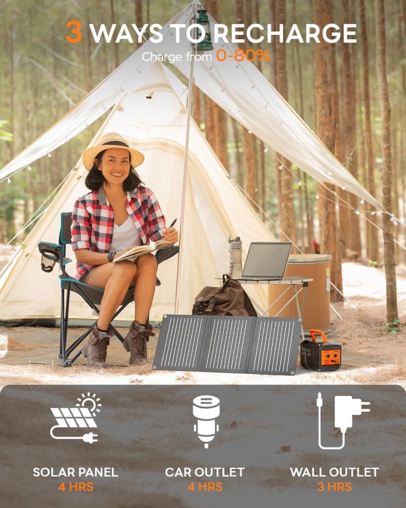 MARBERO 88.8Wh Portable Power Station with 30W Solar Panel 150W Peak Camping Solar Generator Power Bank with AC Outlet(2*AC,2*USB A, 2*USB C,) for Outdoor Travel Home Emergency Blackout Hurricane