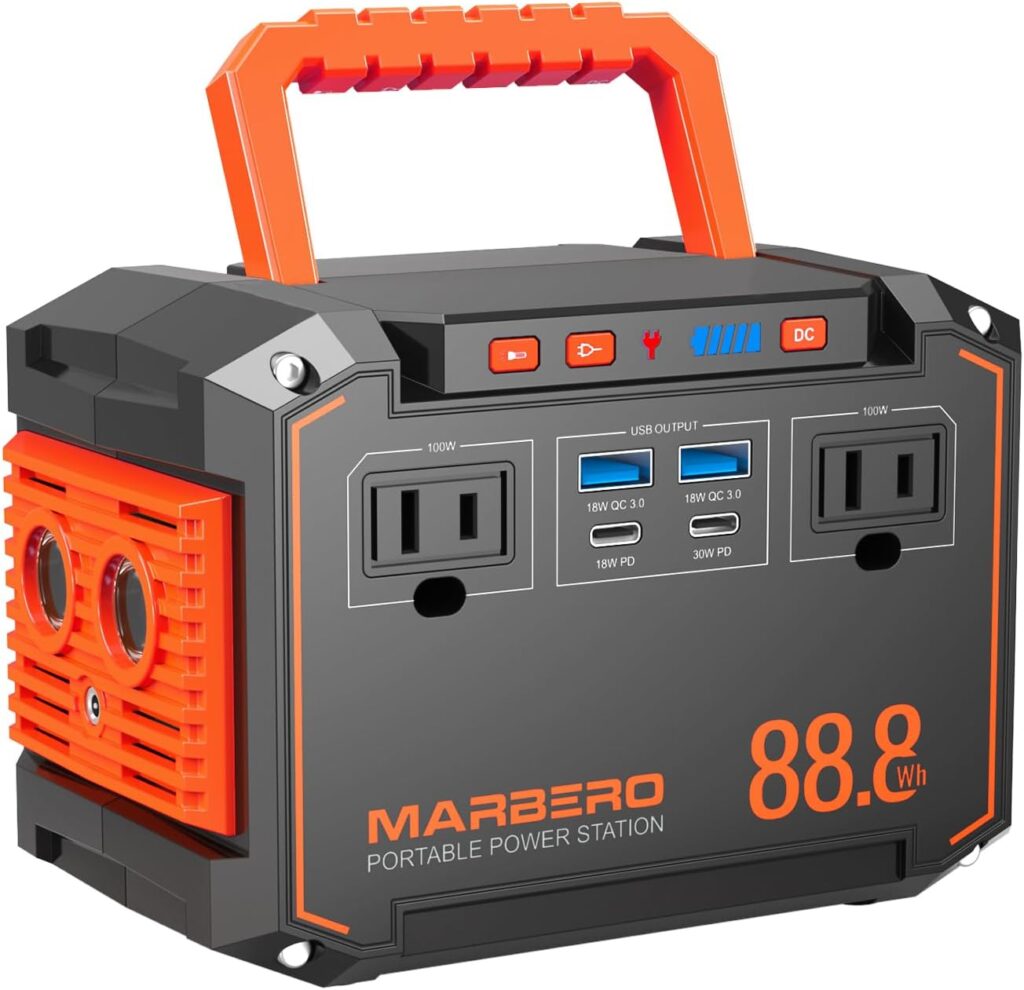 MARBERO 88.8Wh Portable Power Station with 30W Solar Panel 150W Peak Camping Solar Generator Power Bank with AC Outlet(2*AC,2*USB A, 2*USB C,) for Outdoor Travel Home Emergency Blackout Hurricane