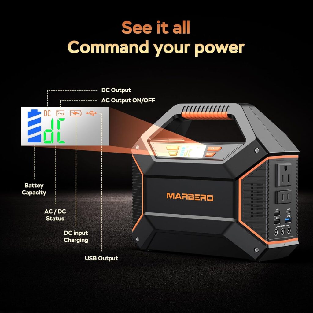 MARBERO Solar Generator 150W Peak 150Wh Portable Power Station with Solar Panel Included Camping Power Supply with AC Outlet DC USB Ports for Outdoor RV Fishing Emergency