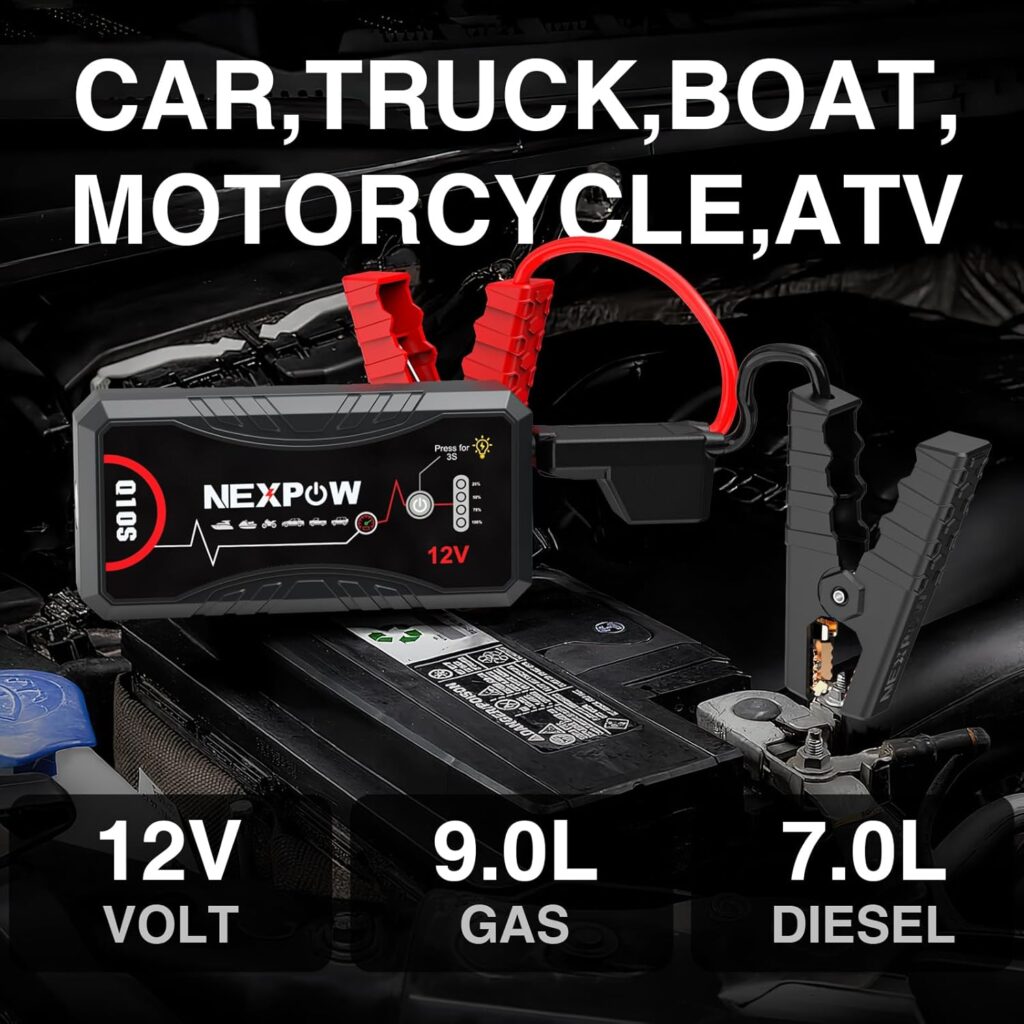 NEXPOW Car Jump Starter 2025 Upgraded Car Battery Jump Starter Pack 3000A Peak for Up to 9.0L Gas and 7.0L Diesel Engine 12V Auto Battery starter Jumper Cables Portable Lithium Jump Box with USB QC3.0