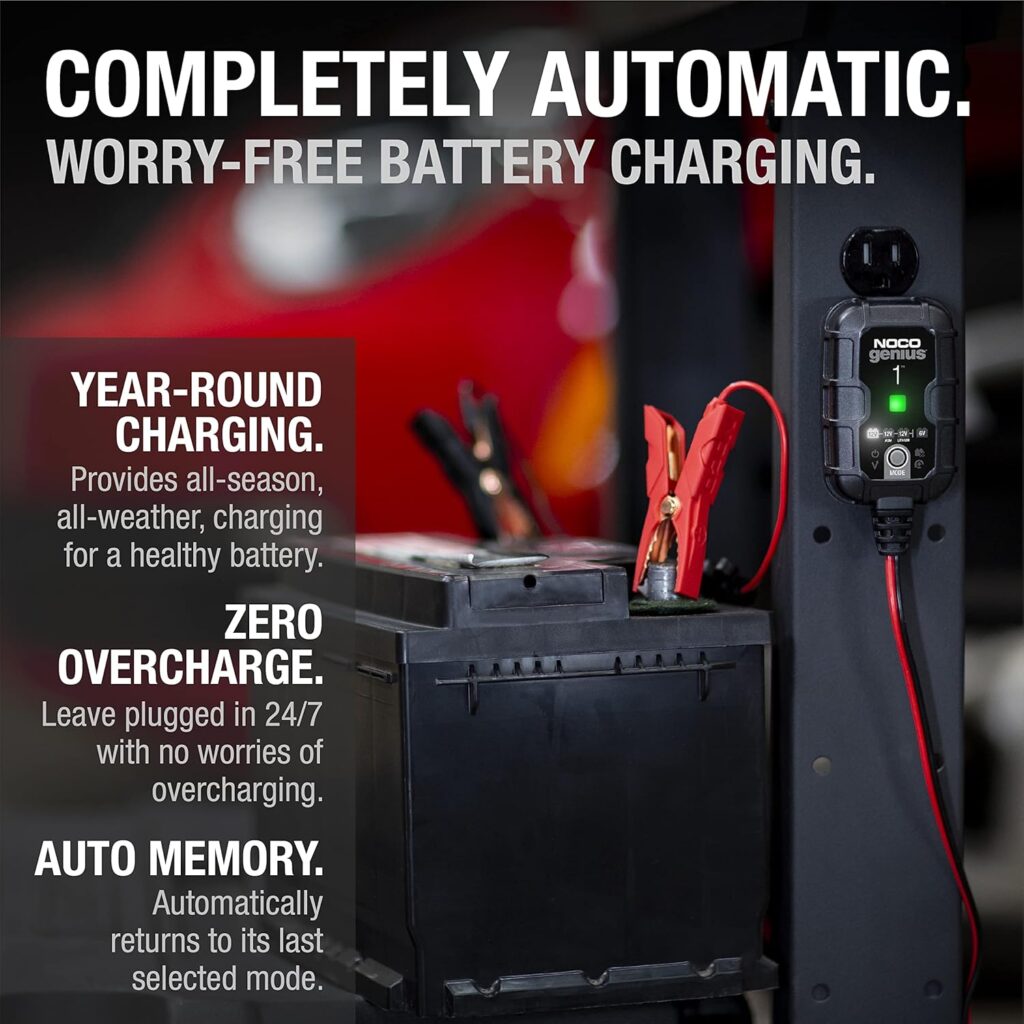 NOCO GENIUS1: 1A 6V/12V Smart Battery Charger – Automatic Maintainer, Trickle Charger  Desulfator with Overcharge Protection  Temperature Compensation – For Lead-Acid  Lithium Batteries